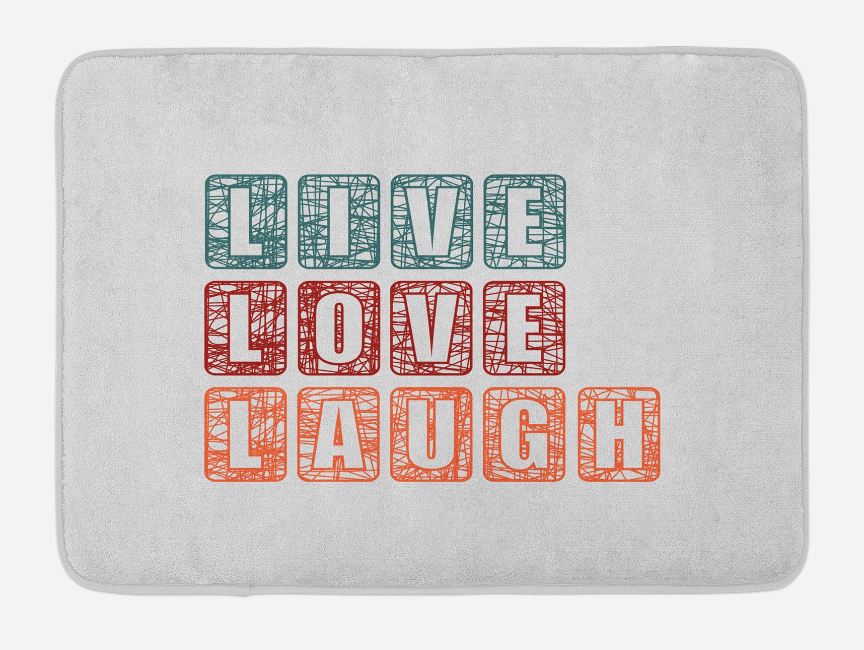 Ambesonne Live Laugh Love Bath Mat - Non-Slip Plush Bathroom Rug with Vintage Calligraphy Design, 30.2 x 20 Inches, Teal Ruby Orange - Perfect for Bathroom Decor, Guest Rooms & Spa Style Homes