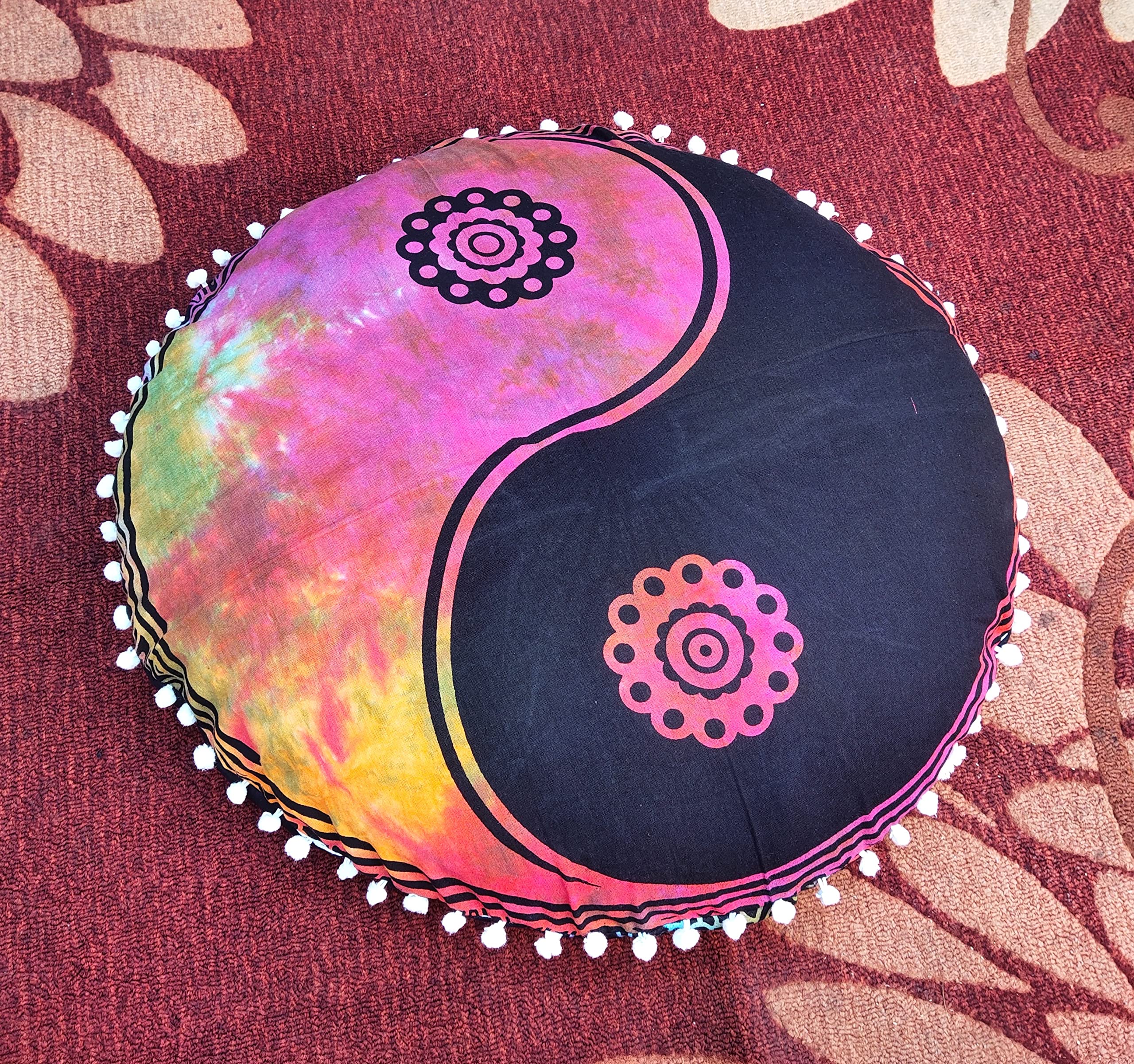 22 Inch Yin Yang Floor Pillow Cover - Soft Cotton Cushion Case for Sofa, Bed, Car & Home Decor - Meditation Pouf Slipcover (Filler Not Included) - Perfect for Living Room, Yoga & Relaxation Spaces