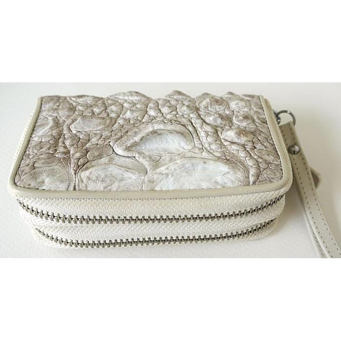 Luxury White Pearl Crocodile Leather Zip Wallet for Women & Men - RFID Blocking Slim Bifold Credit Card Holder - Perfect for Travel, Business & Everyday Use
