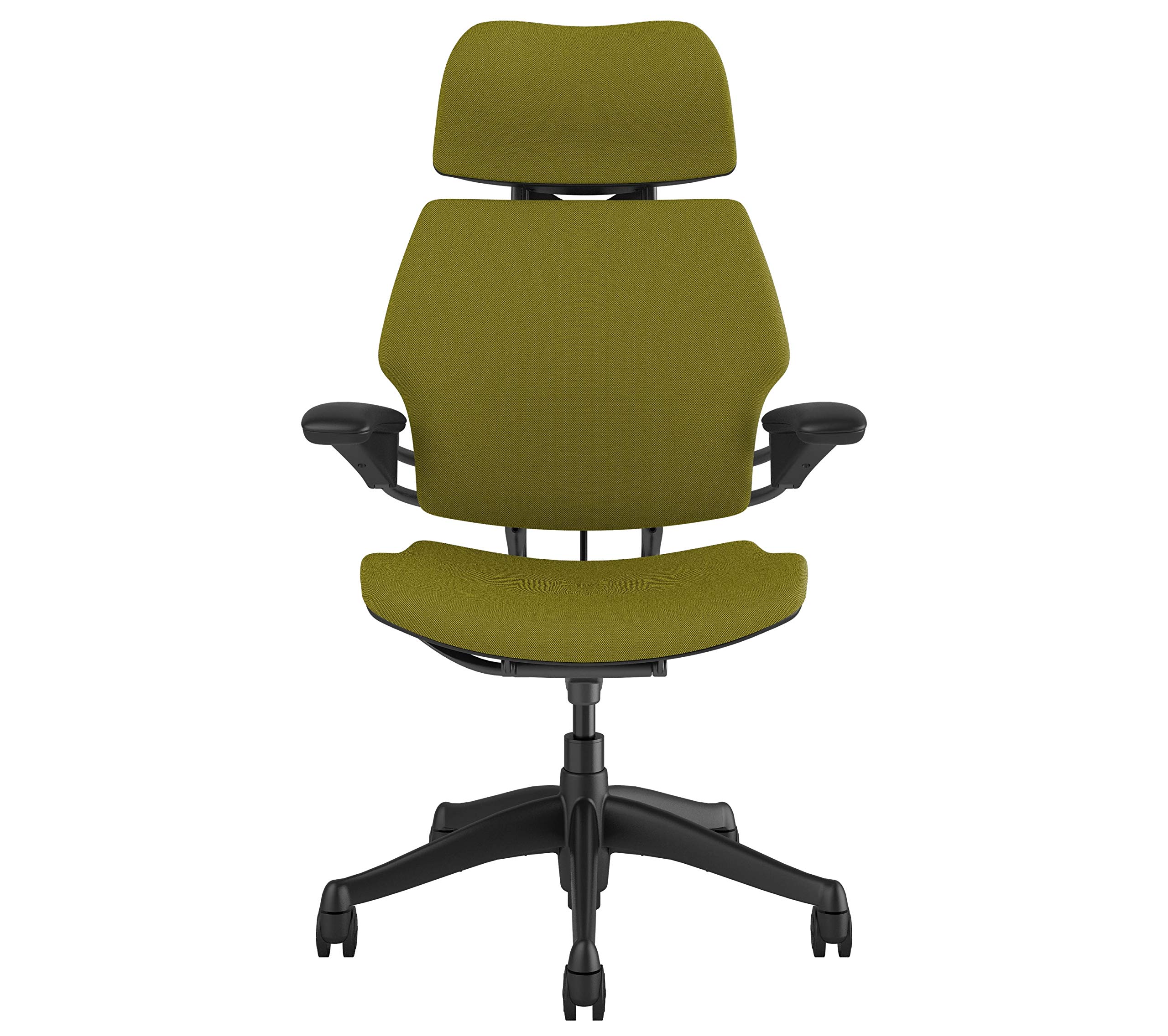 Humanscale Freedom Ergonomic Office Chair with Headrest - Adjustable Duron Arms & Wheels for Hard Floors - Graphite Frame & Alaria Green Fourtis Fabric - Perfect for Home Office, Gaming & Workspaces