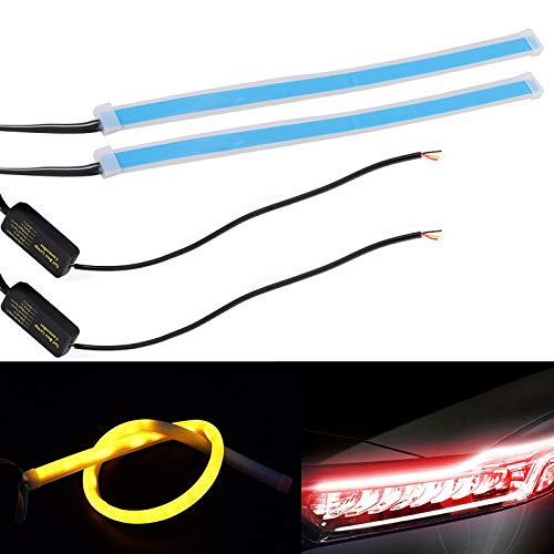 DEALPEAK 30cm Flexible Bicolor LED Switchback Strip Tube Light - Red + Yellow (2Pcs) | Car Daytime Running Lights for Enhanced Visibility & Style