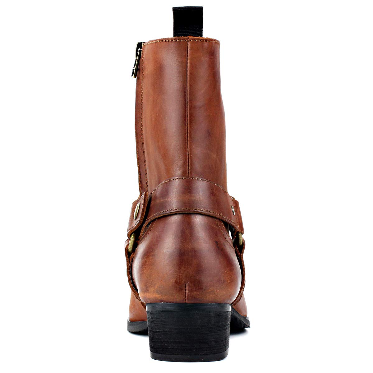 OSSTONE Men's Leather Chelsea Ankle Boots - Side Zipper Chukka Motorcycle Boots with Retro Heel for Casual & Dress Wear (JY017-R) | Perfect for Riding, Office & Night Out