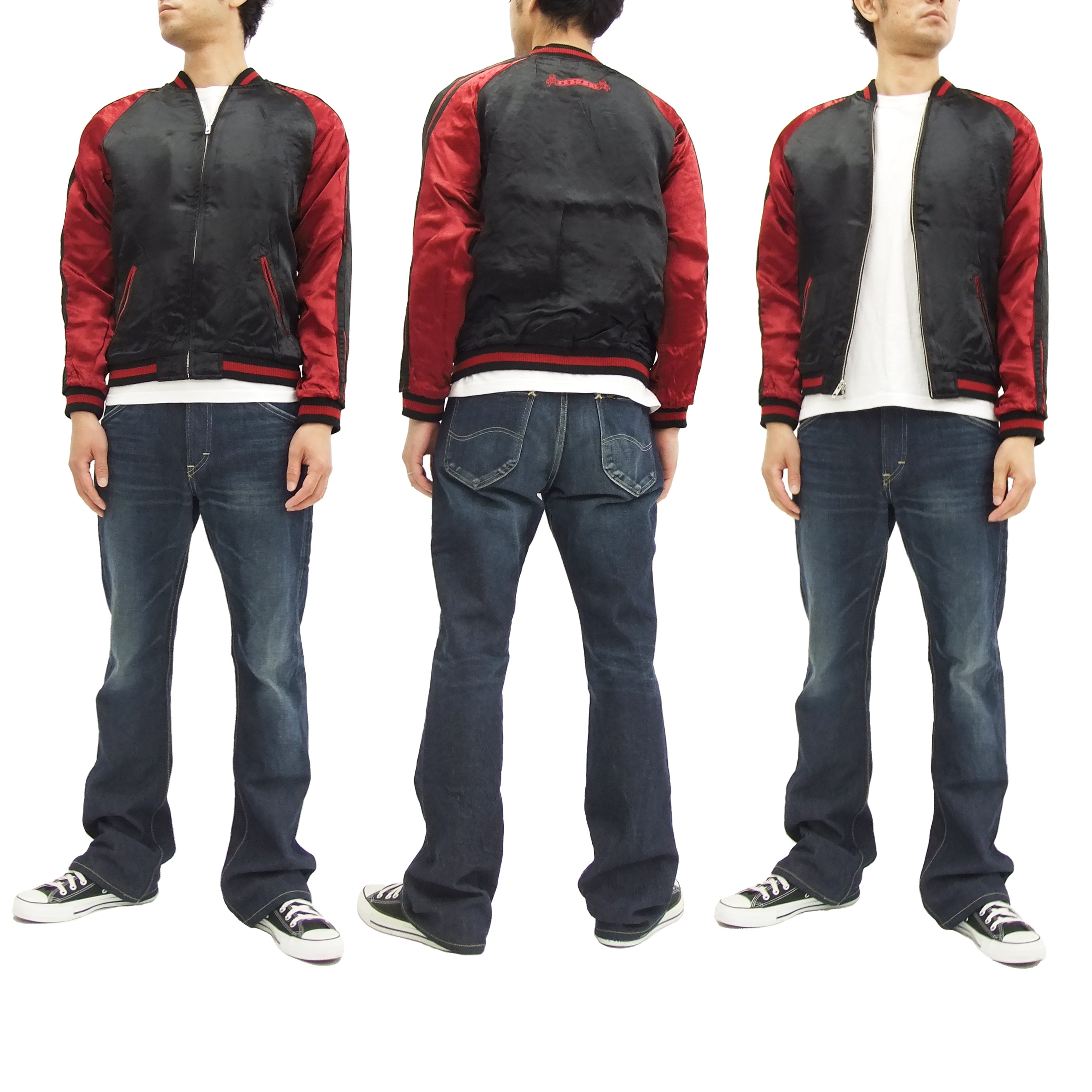 SATORI Japanese Souvenir Jacket Dragon Embroidery Men's Sukajan Bomber Jacket GSJR 001 Black/Wine - Vintage Streetwear for Casual Outfits & Fashion Statement