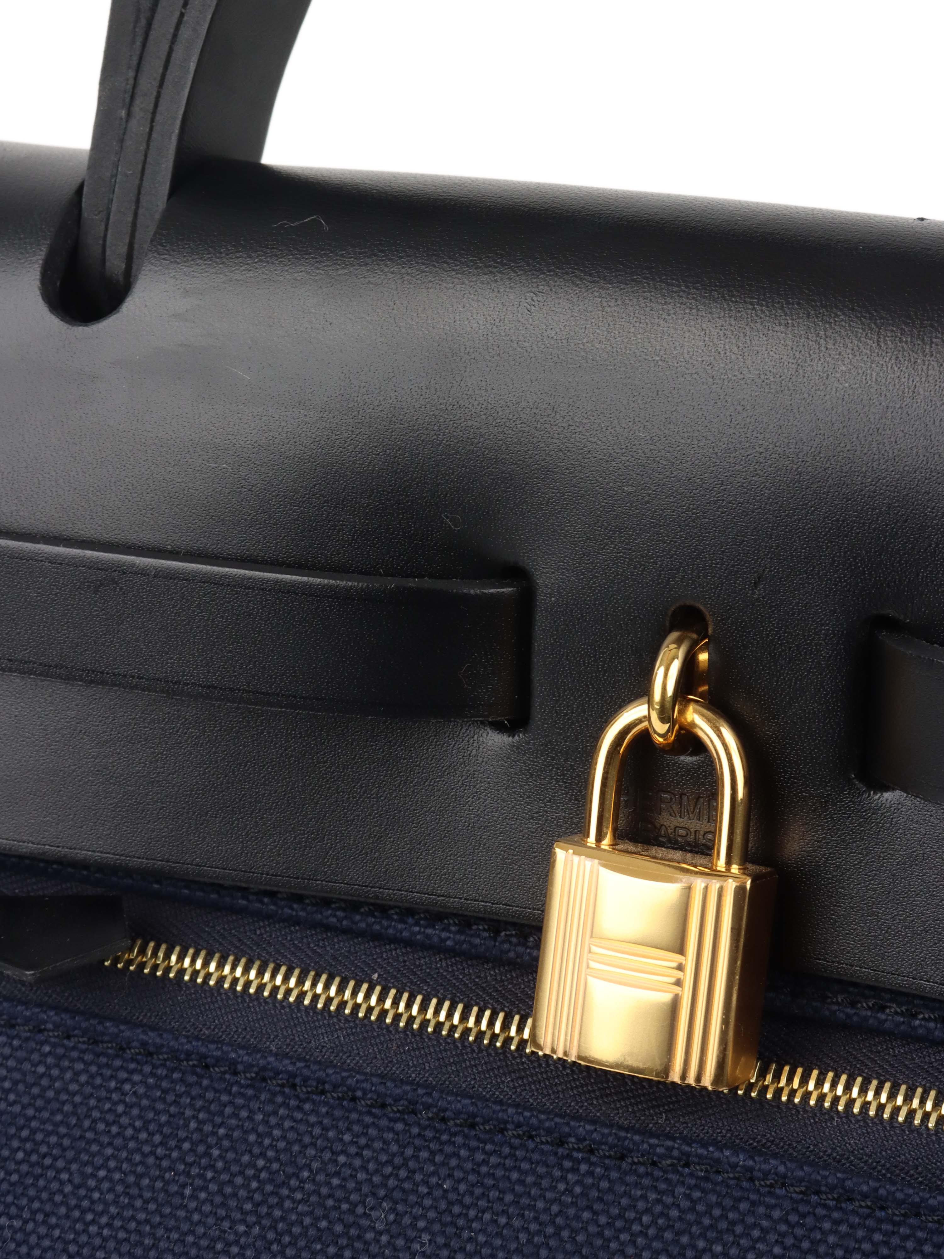 Hermes Herbag Zip 31 Backpack - Blue Marine/Black Leather Shoulder Bag for Women | Luxury Handbag for Work, Travel & Everyday Use