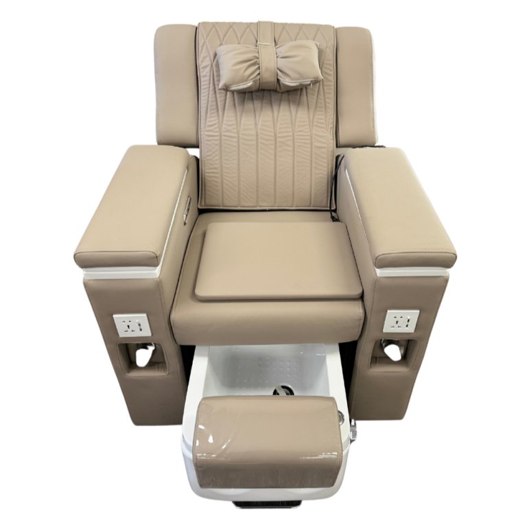 Electric Massage Pedicure Chair Foot Spa Sofa with Wide Tap Handle - Beige & Grey Color - Perfect for Home Spa, Nail Salons & Relaxation Therapy
