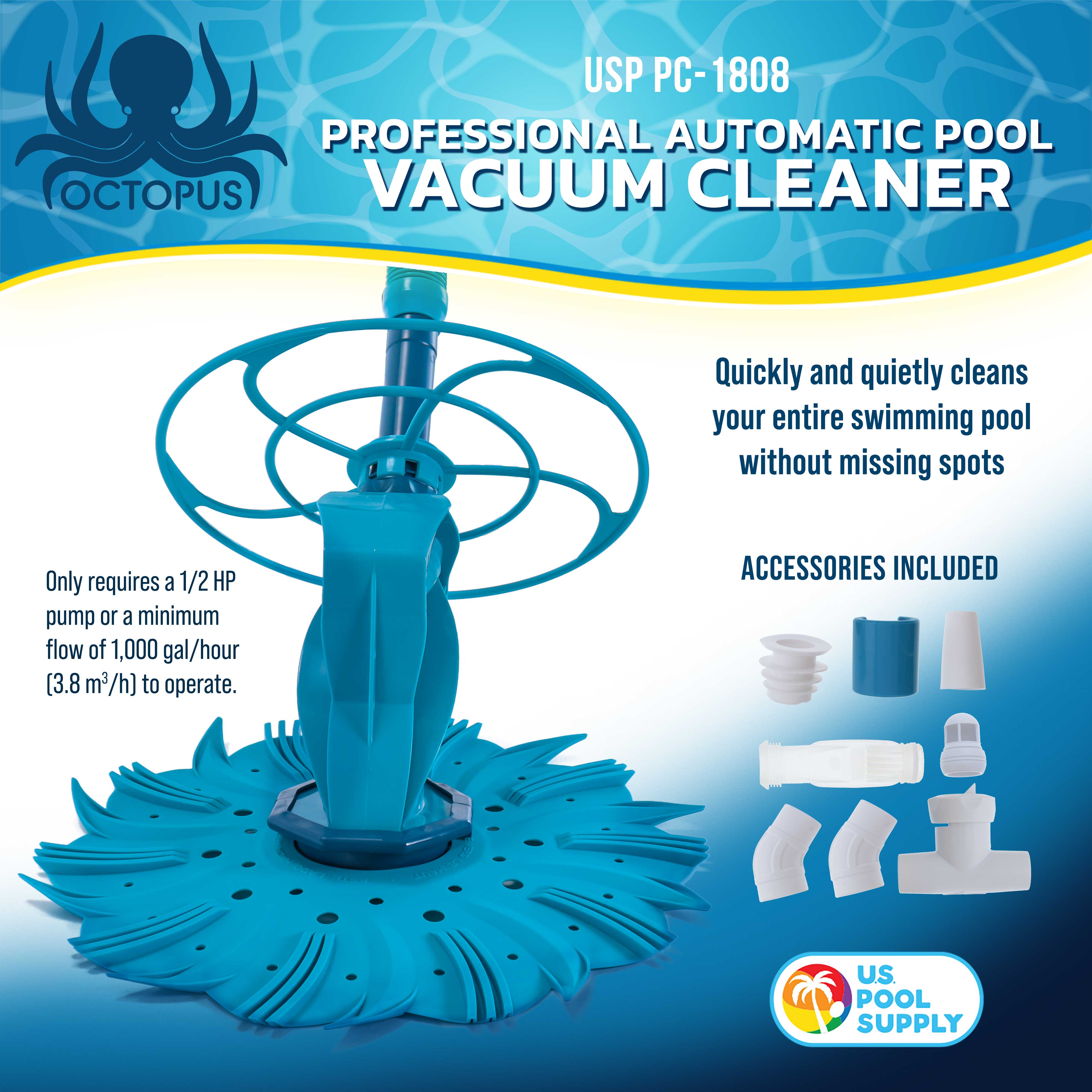 Octopus Professional Automatic Pool Vacuum Cleaner with Hose Set - Powerful Suction for In-Ground & Above Ground Pools - Removes Leaves, Dirt & Debris from Pool Floors & Walls - Ideal for Residential & Commercial Swimming Pool Maintenance