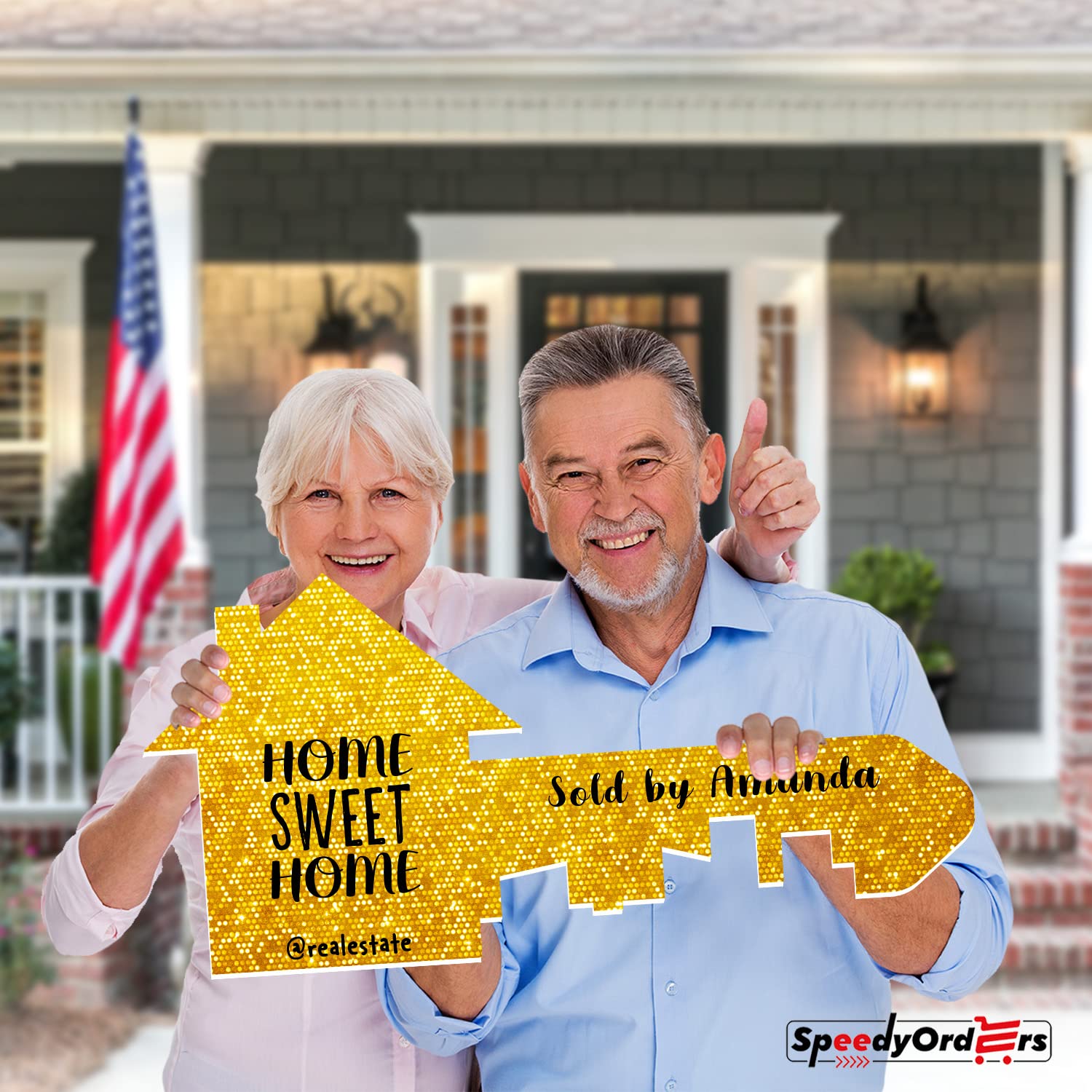 Custom Photo Props - Giant Realtor Key with Gold Sparkle (Size L) - Real Estate Sold Sign, Marketing Supplies & Closing Gifts for Agents - Perfect for Open Houses, Client Celebrations & Social Media Promotion