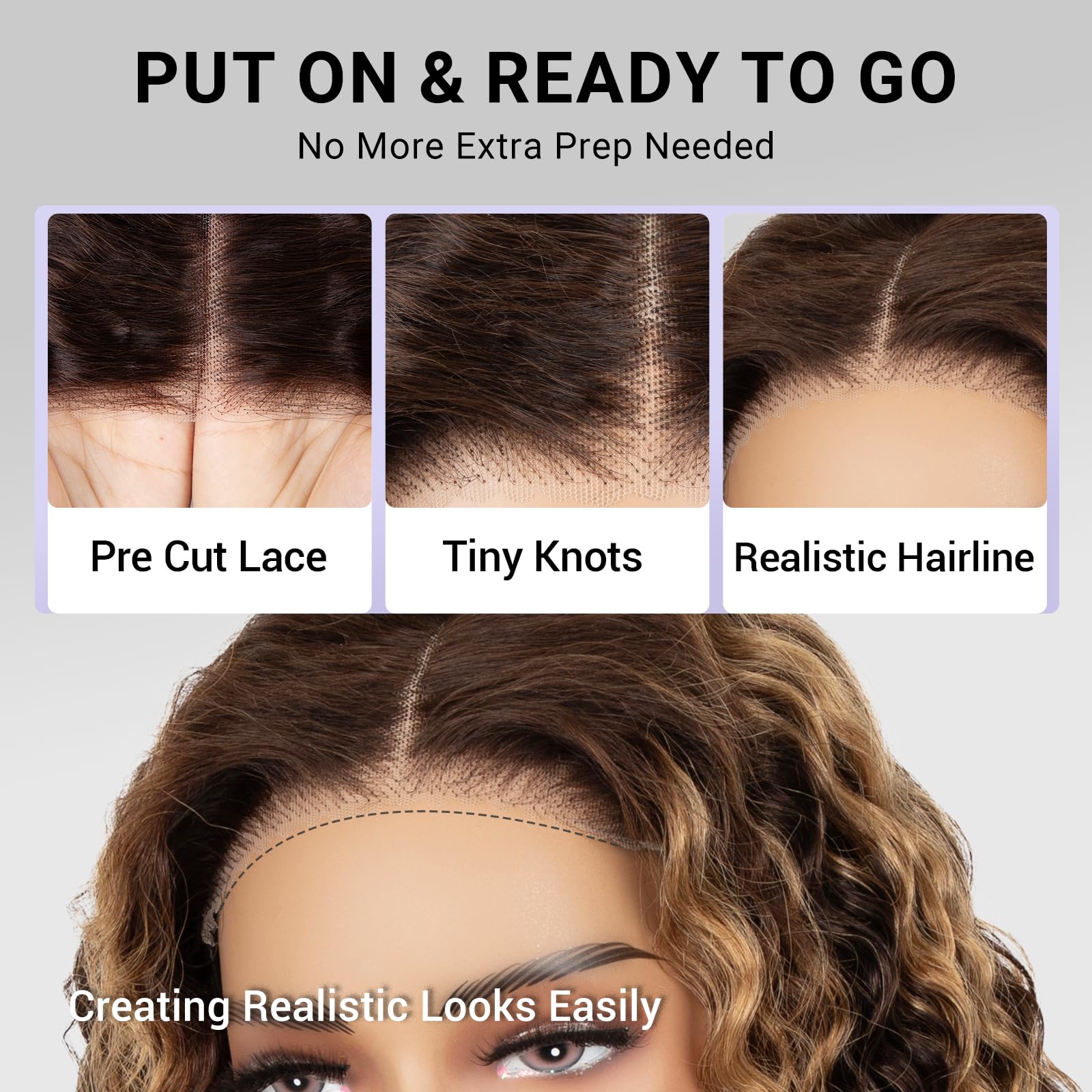 Glueless 4x4 Lace Front Wig Human Hair 22 Inch - Pre Plucked Pre Cut 5x5 HD Lace Wigs with 180% Density Deep Wave & Ombre Color | No Glue Wear & Go Human Hair Wig for Daily Wear, Parties & Special Occasions