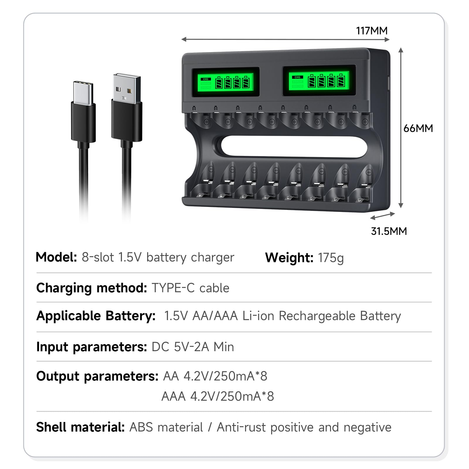 MSPALOCELL 8-Pack AA Lithium Rechargeable Batteries 3500mWh with USB Charger - 1.5V High Capacity Li-ion Battery for Blink Cameras, Wireless Keyboards, Game Controllers & Smart Home Devices