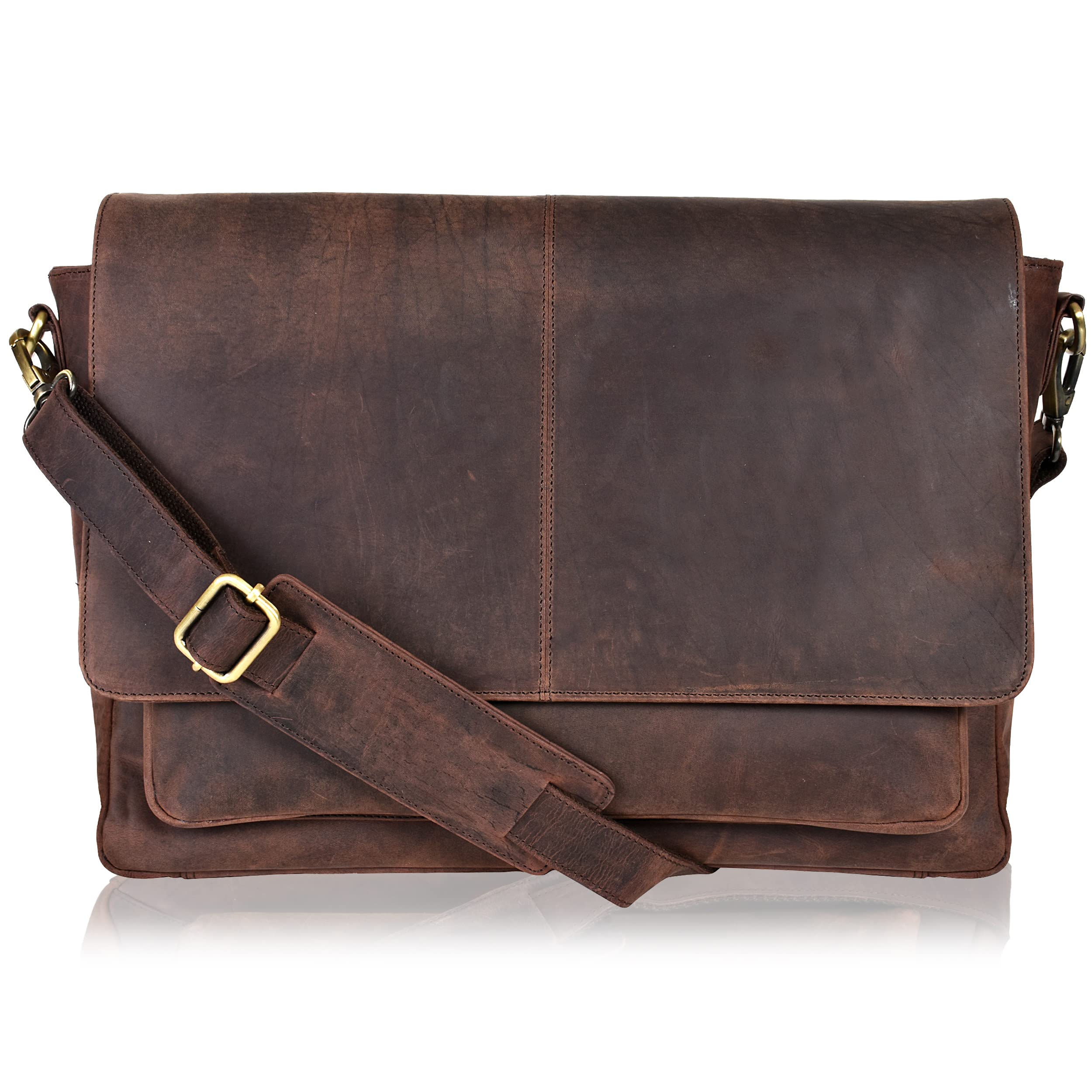 Genuine Leather Messenger Bag for Men & Women - Stylish Laptop Briefcase for Office, College & Travel with Adjustable Shoulder Strap - Perfect for Work, School & Business Commutes