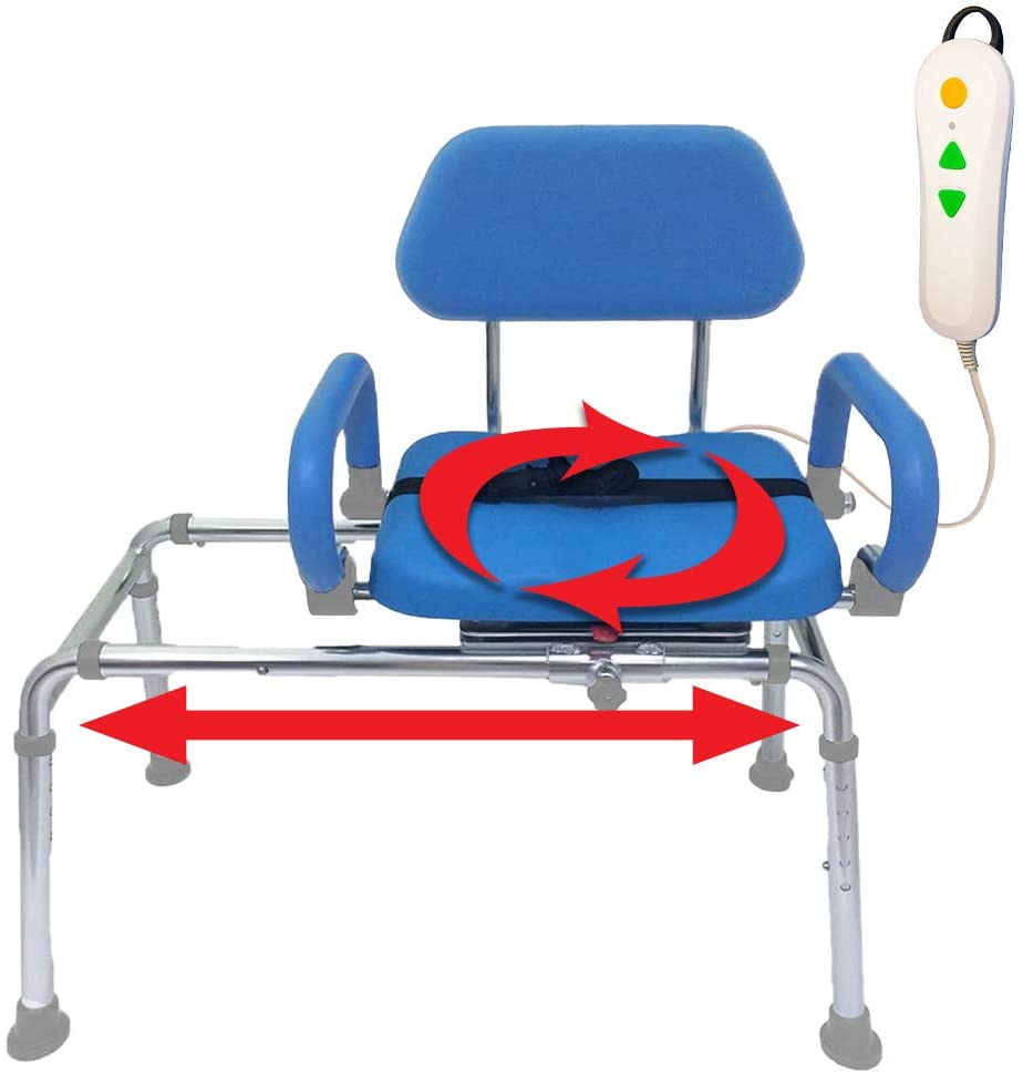 PowerSlide Edition Carousel Swivel Seat Transfer Bench - Push Button Powered Mobility Aid for Disabled & Elderly - Safe Bathroom & Shower Access for Home Care