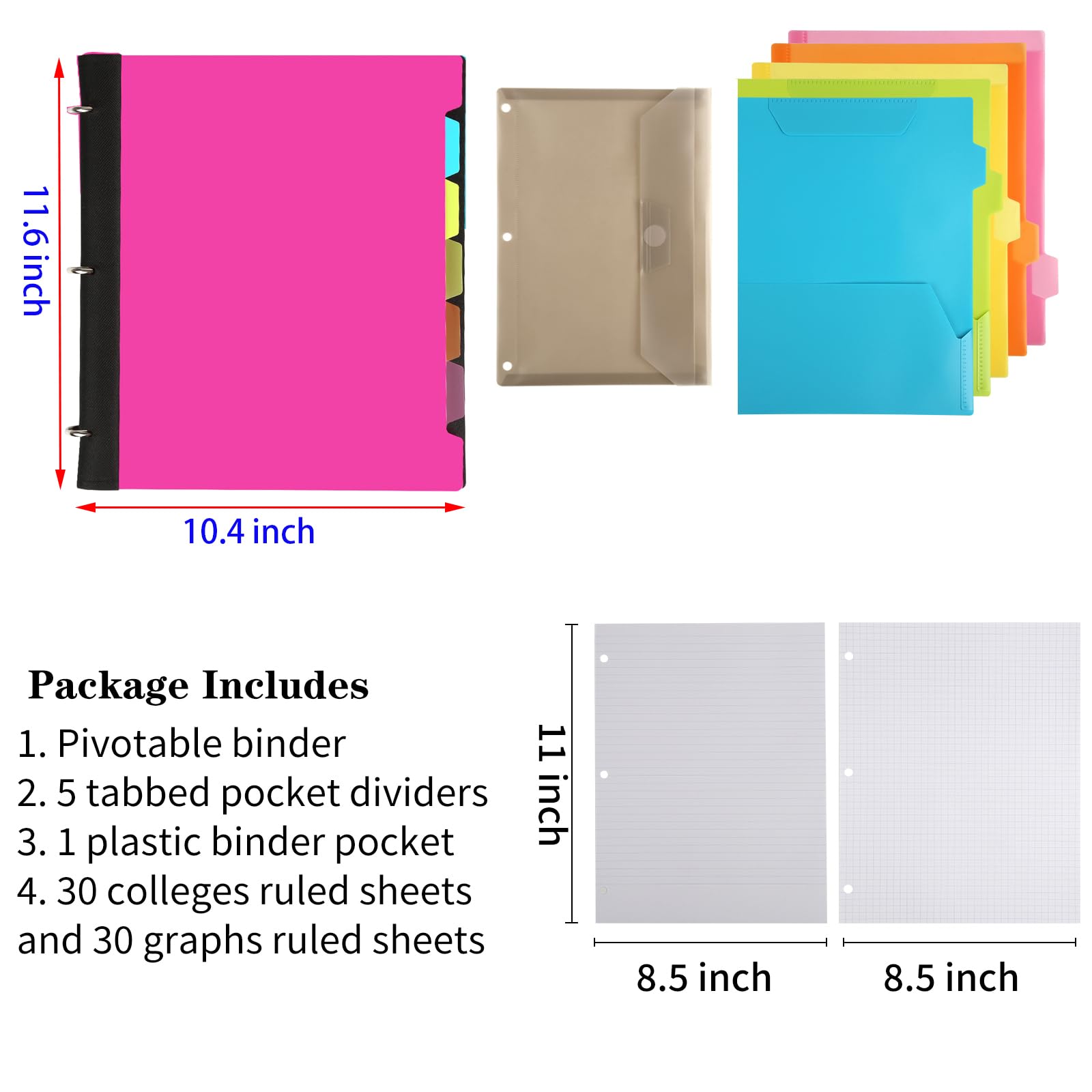 Refillable 3-Ring Binder Notebook - 1 Inch Flexible Pivotable Folder with Dividers & Pockets | Soft Foldable Binder for School, Office & Organizing (Pink) | Perfect for Students, Professionals & Note-Taking