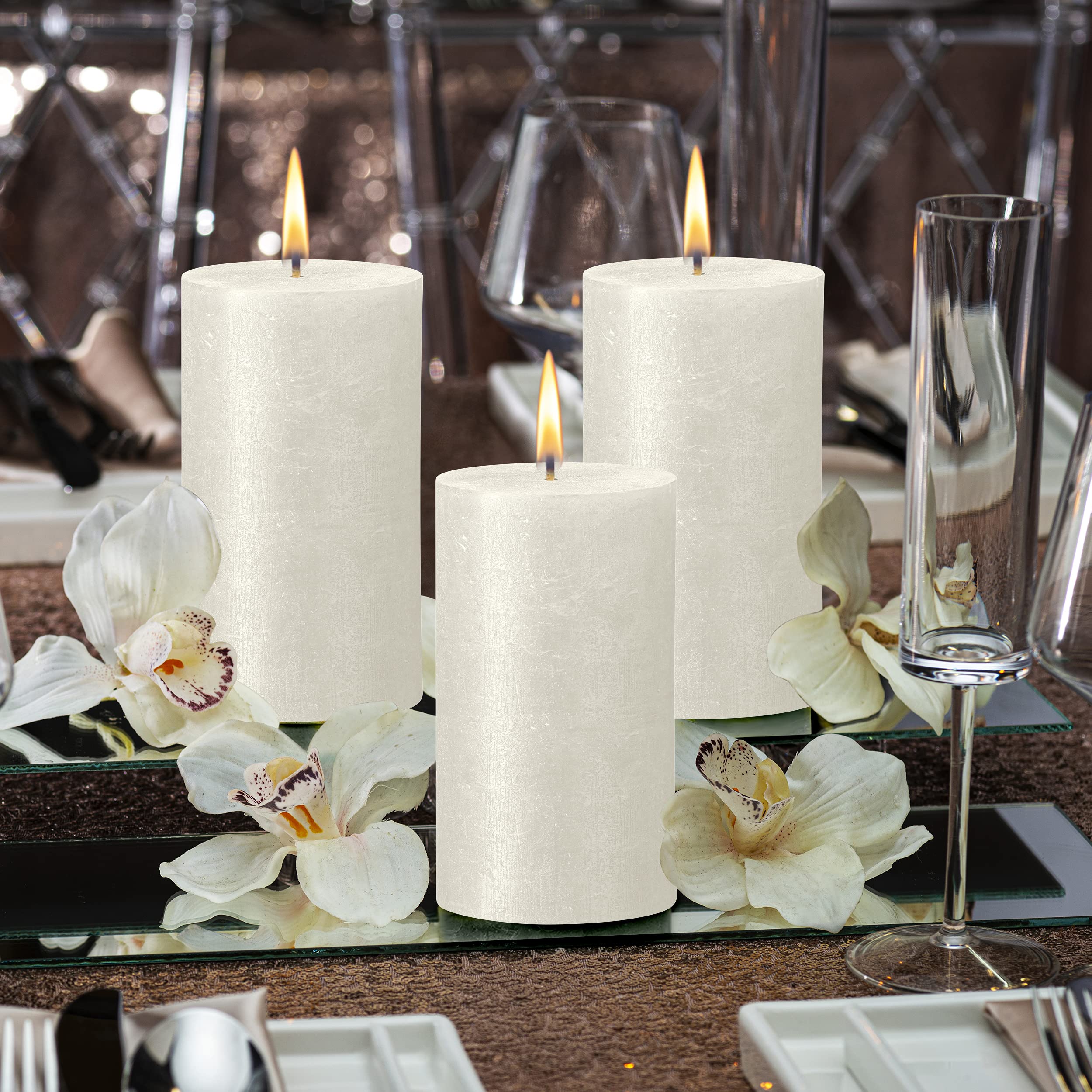 BOLSIUS Ivory Shimmer Metallic Pillar Candles 4 Pack - 2.75