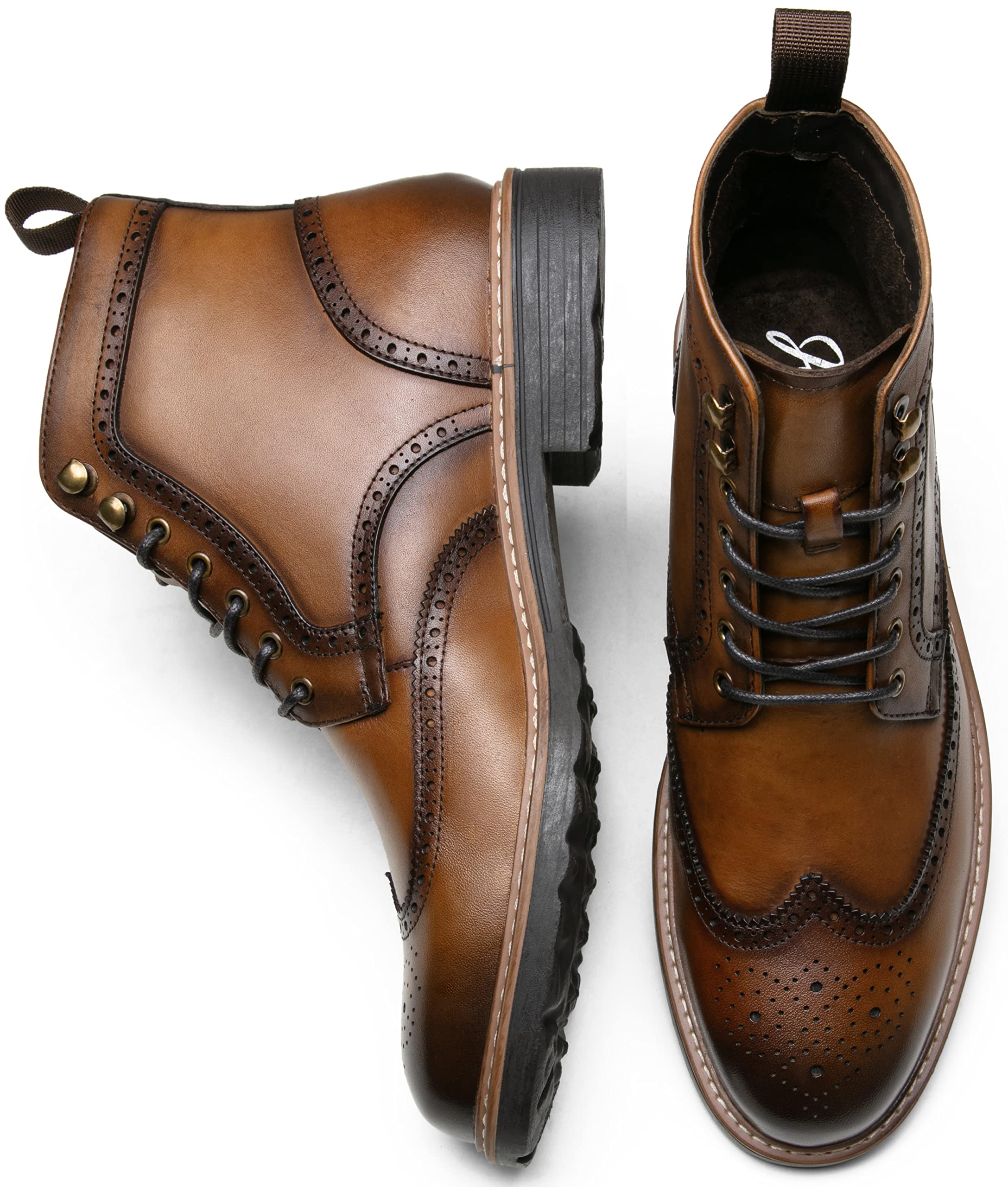 Jousen Men's Retro Leather Dress Boots - Classic Cap Toe Design with Black Rubber Sole | Perfect for Formal Occasions, Office Wear & Vintage Style Outfits