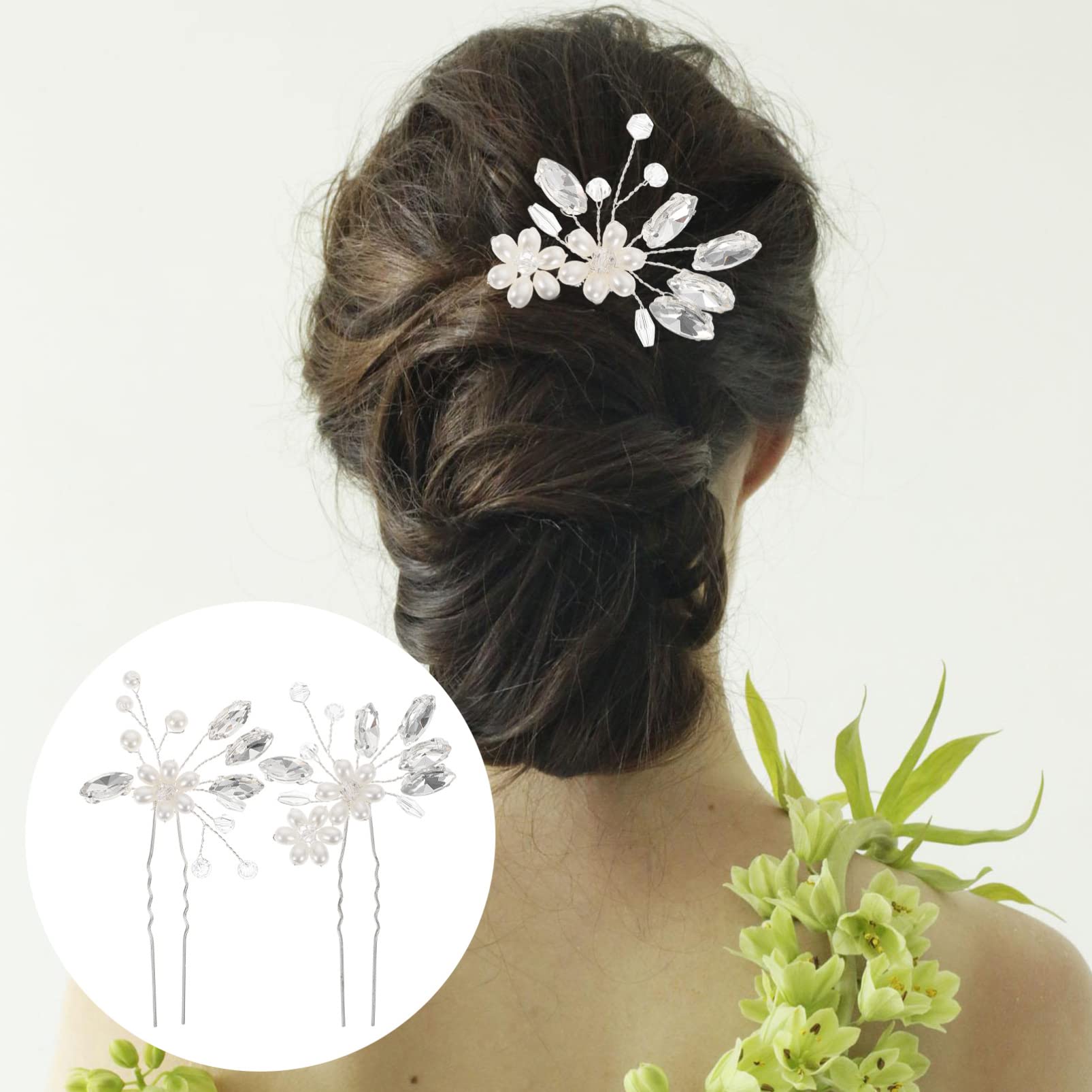 Elegant KALLORY Rhinestone Bridal Hair Pins & Clips - 2PC Set for Weddings, Bridesmaids & Special Occasions | Shimmering Hair Accessories for Bridal Showers, Prom & Formal Events