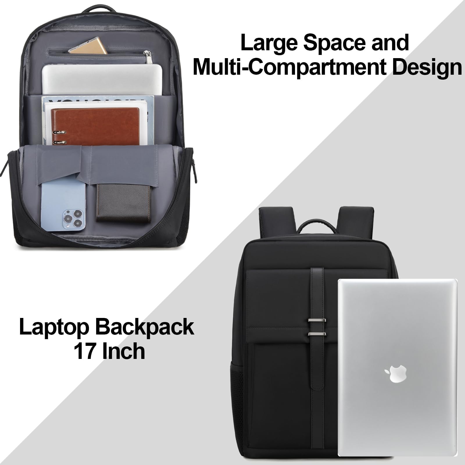 Waterproof 17.3 Inch Laptop Backpack for Men & Women - Large Capacity Lightweight Travel Computer Bag for Work, Business, Office & College - Perfect for Commuting, Business Trips & Campus Life (Black)