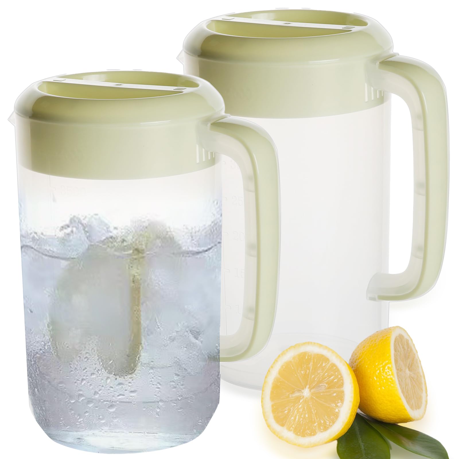 2 Pack 1 Gallon Plastic Pitcher with Lid - Large Measuring Pitcher with Handle for Cold Drinks, Iced Tea, Lemonade, Milk & Juice - Perfect for Refrigerator Storage, Parties & Outdoor Gatherings