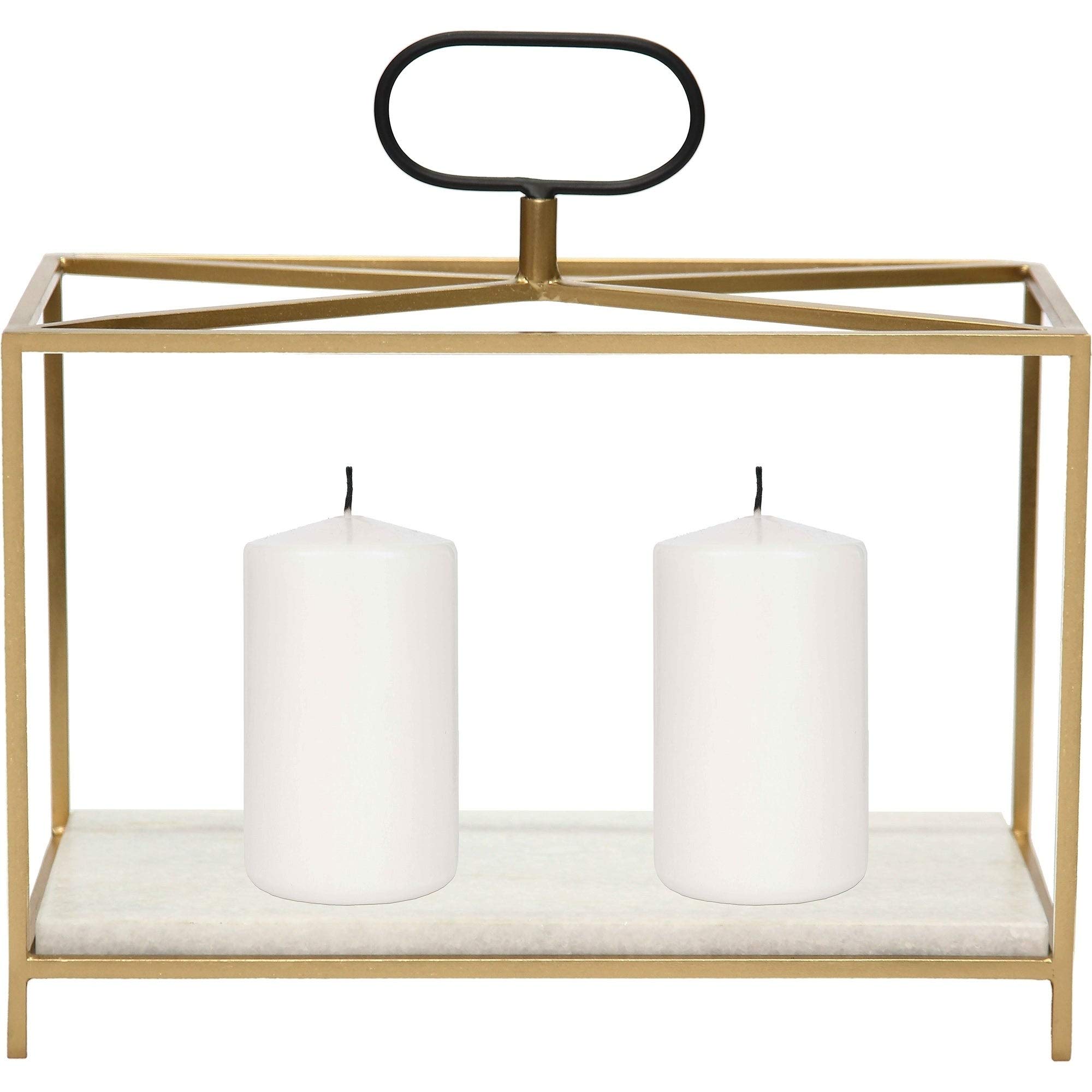 Elegant Iron and White Marble Candle Holder with Gold & Black Accents - Perfect for Dining Tables, Wedding Centerpieces, and Home Decor