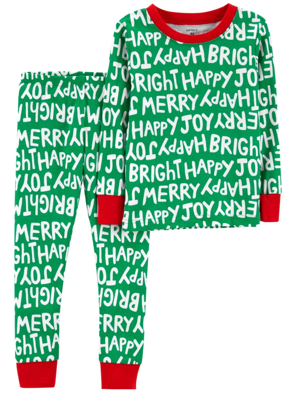 Carters Baby & Toddler Christmas Pajamas for Boys & Girls - Green Happy Merry Joy Holiday Sleepwear for Infants | Cozy Family Matching Outfits & Christmas Morning Photos
