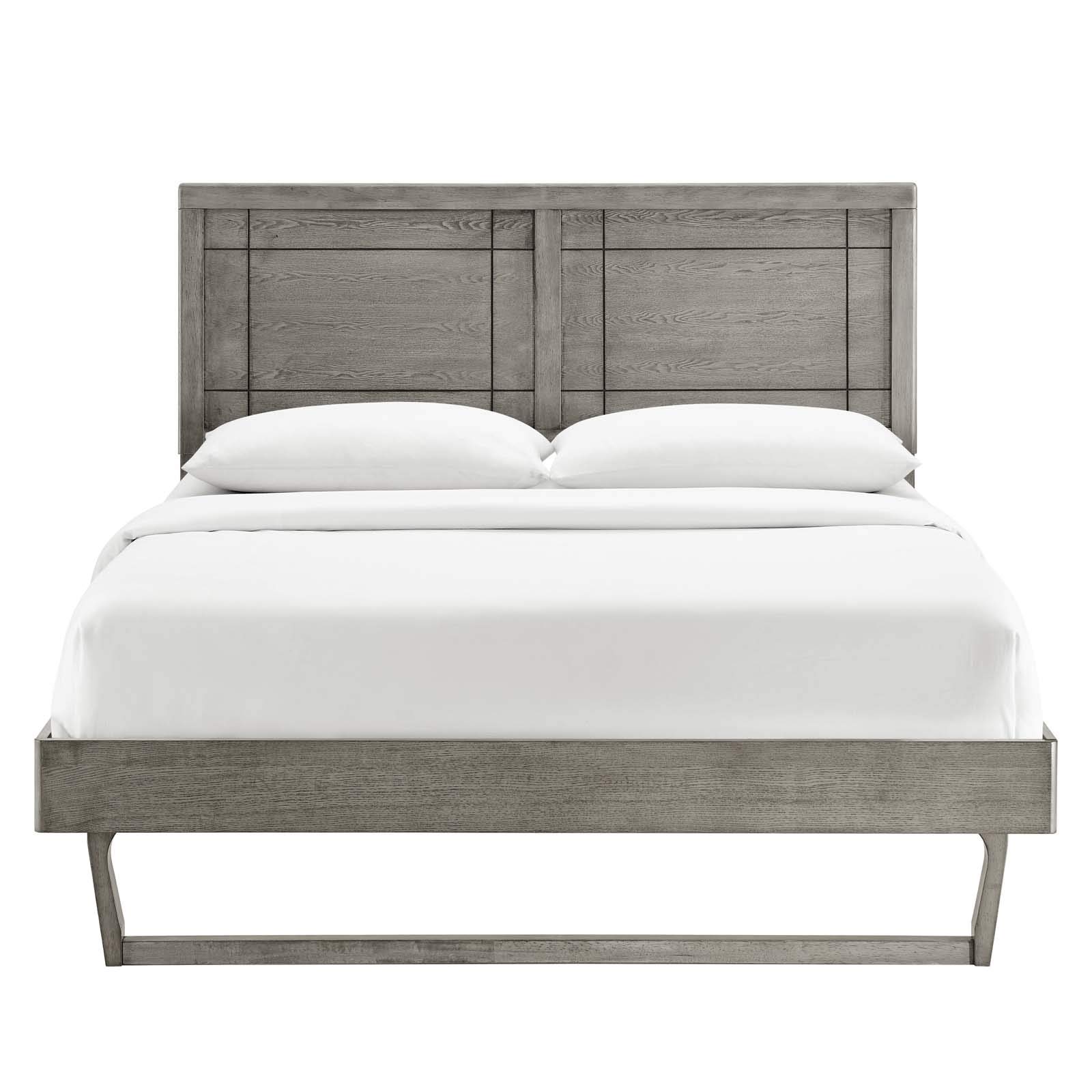 Modway MOD-6625-GRY Marlee Full Size Wooden Platform Bed with Angular Frame in Gray - Modern Minimalist Bedroom Furniture for Small Spaces & Guest Rooms