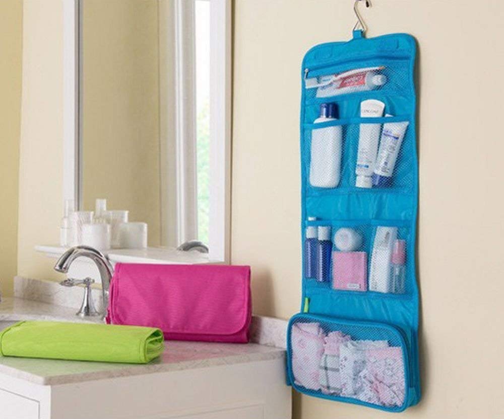 Kthree Travel Cosmetic Bag - Foldable Hanging Makeup Organizer Case, Toiletry Pouch for Women | Perfect for Travel, Gym, Camping & Home Bathroom Storage