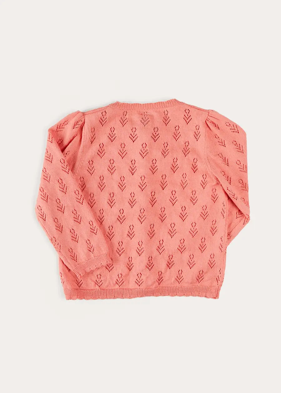 Floral Openwork Cotton Cardigan for Girls (2-10 Years) - Pink Lace Knit Sweater for Spring & Summer Outfits, Birthday Gifts, and Special Occasions