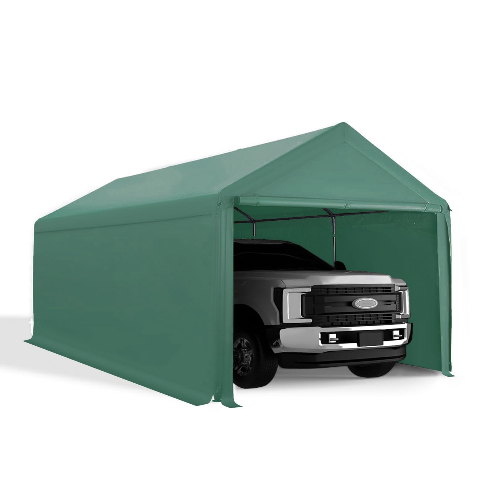 10x20 Heavy Duty Carport with Sidewalls & Metal Steel Frame - All Weather Outdoor Canopy Shelter for Truck, Boat, RV & Car Storage - Portable Garage Solution for Driveway, Backyard & Commercial Use (Green)