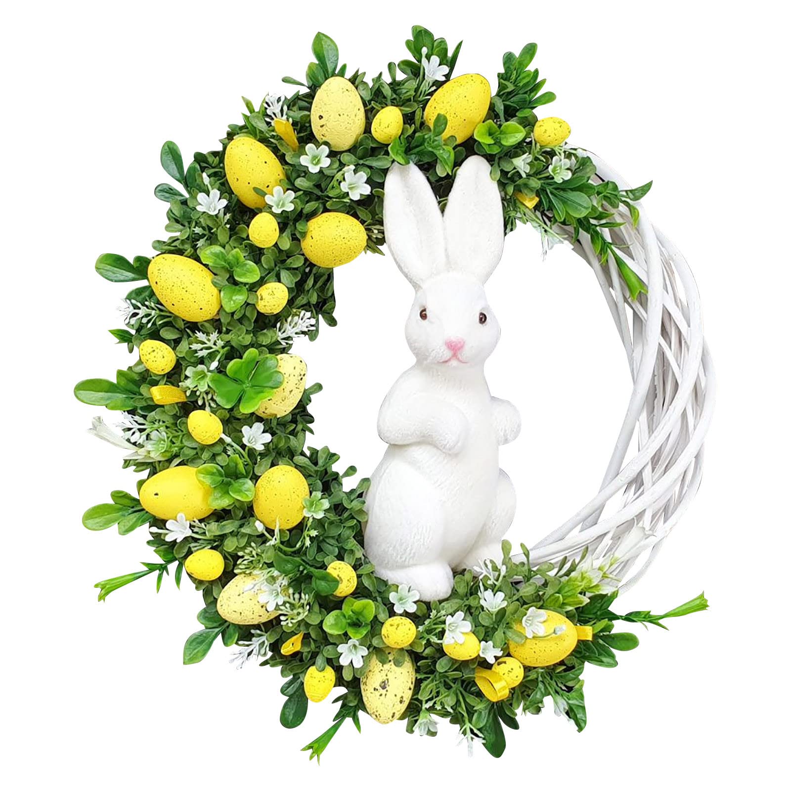 Easter Wreath with Eggs and Flowers - Spring Summer Artificial Party Wreath for Front Door or Indoor Wall Decor - Bunny Garland Home Decoration for Easter, Living Room, Bedroom, and Holiday Parties