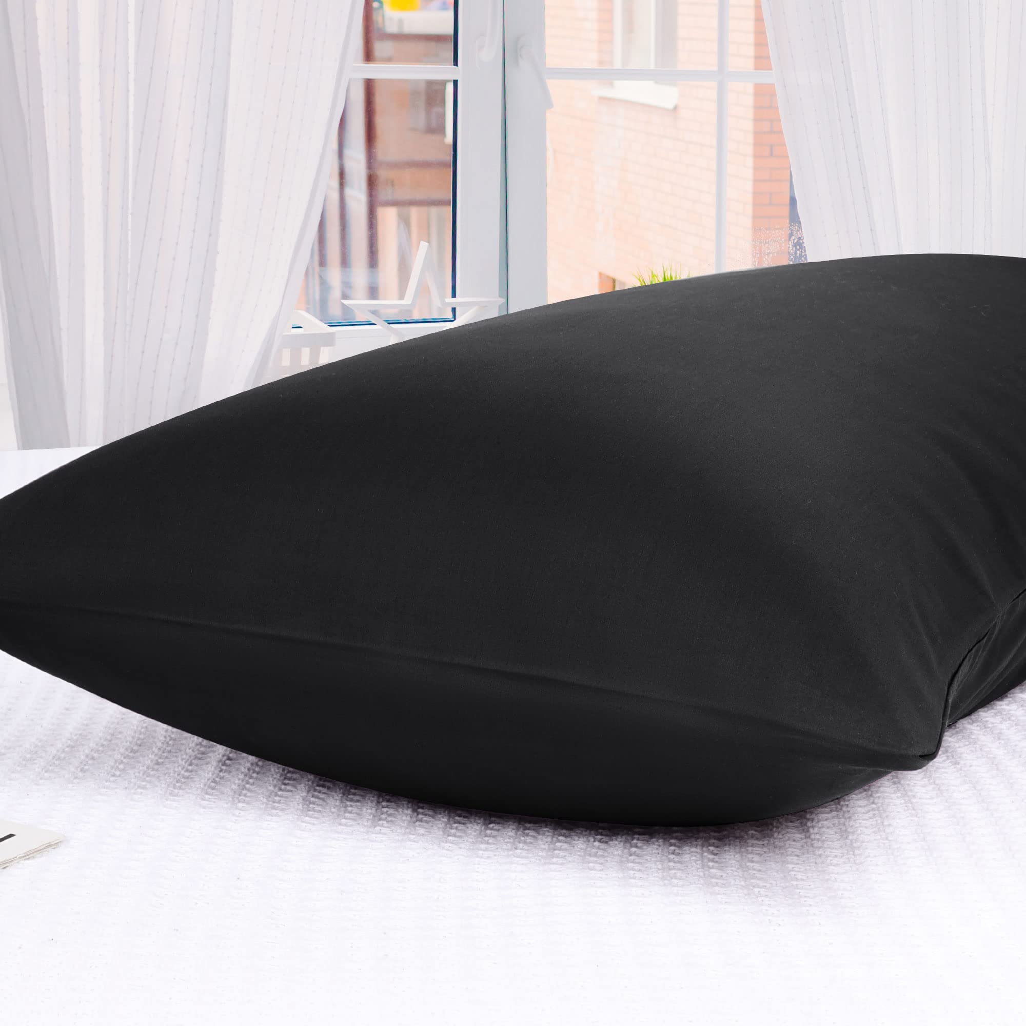 PiccoCasa 20x48 Inch Cotton Body Pillow Cover - Ultra Soft Black Pillowcase for Full Body Pillows with Envelope Closure (1 Piece) - Perfect for Home, Bedroom, Office & Travel Use