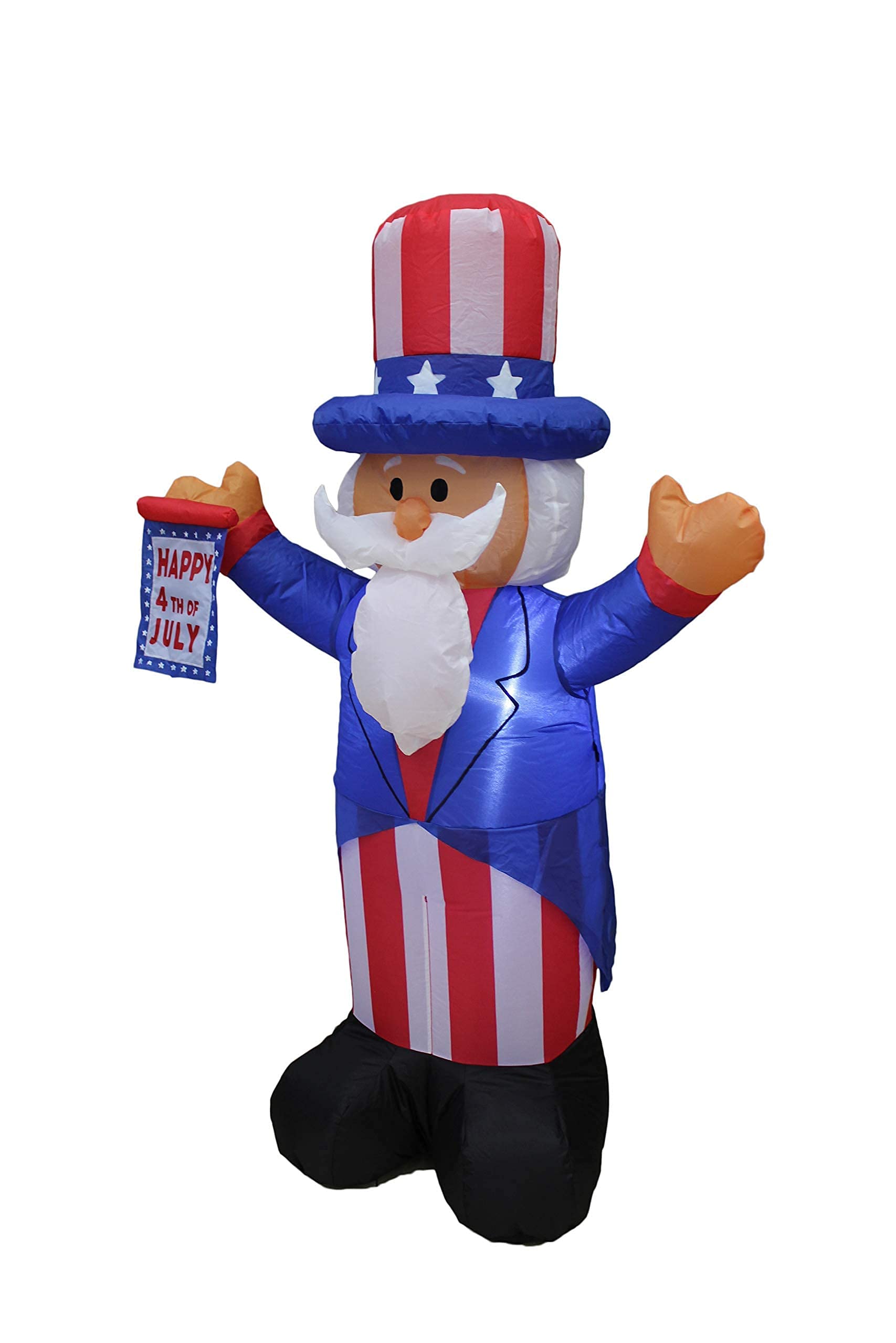 Patriotic Independence Day & Birthday Party Decorations Bundle - 4ft Inflatable Uncle Sam, 4ft American Flag Top Hat, 6ft Birthday Cake with Candle - Perfect for 4th of July Celebrations, National Holidays & Birthday Parties