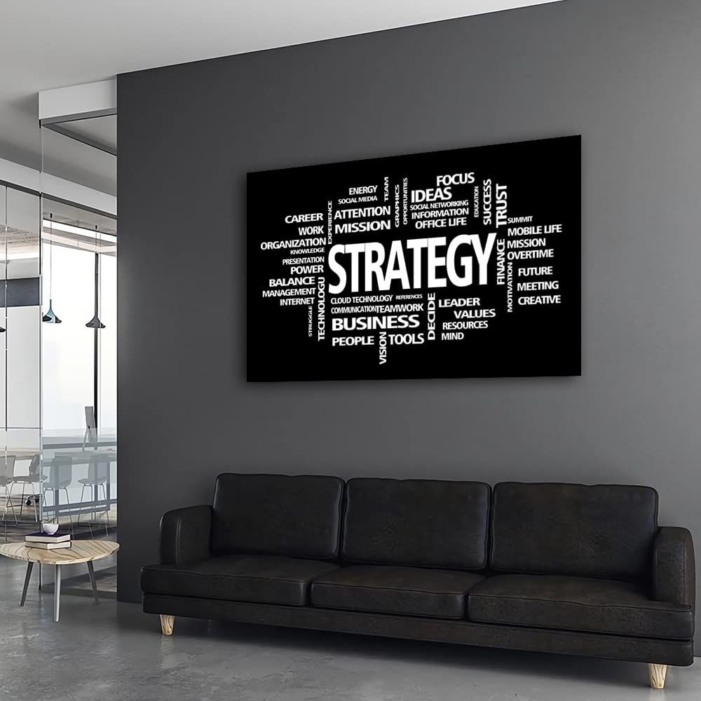 Motivational Office Strategy Canvas Wall Art - Inspirational Entrepreneur Business Quotes for Modern Workspace - Large Framed Painting Easy to Hang - Perfect for Office, Home Office & Corporate Decor