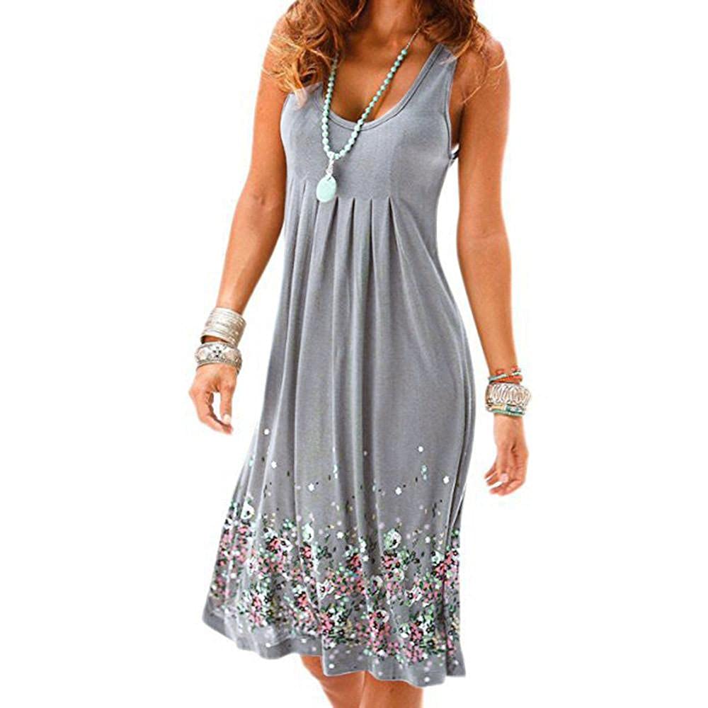 Masbird Women's Summer Casual Pleated Sleeveless Mini Dress - Plain Tank Vest Dress for Beach, Vacation & Outdoor Activities