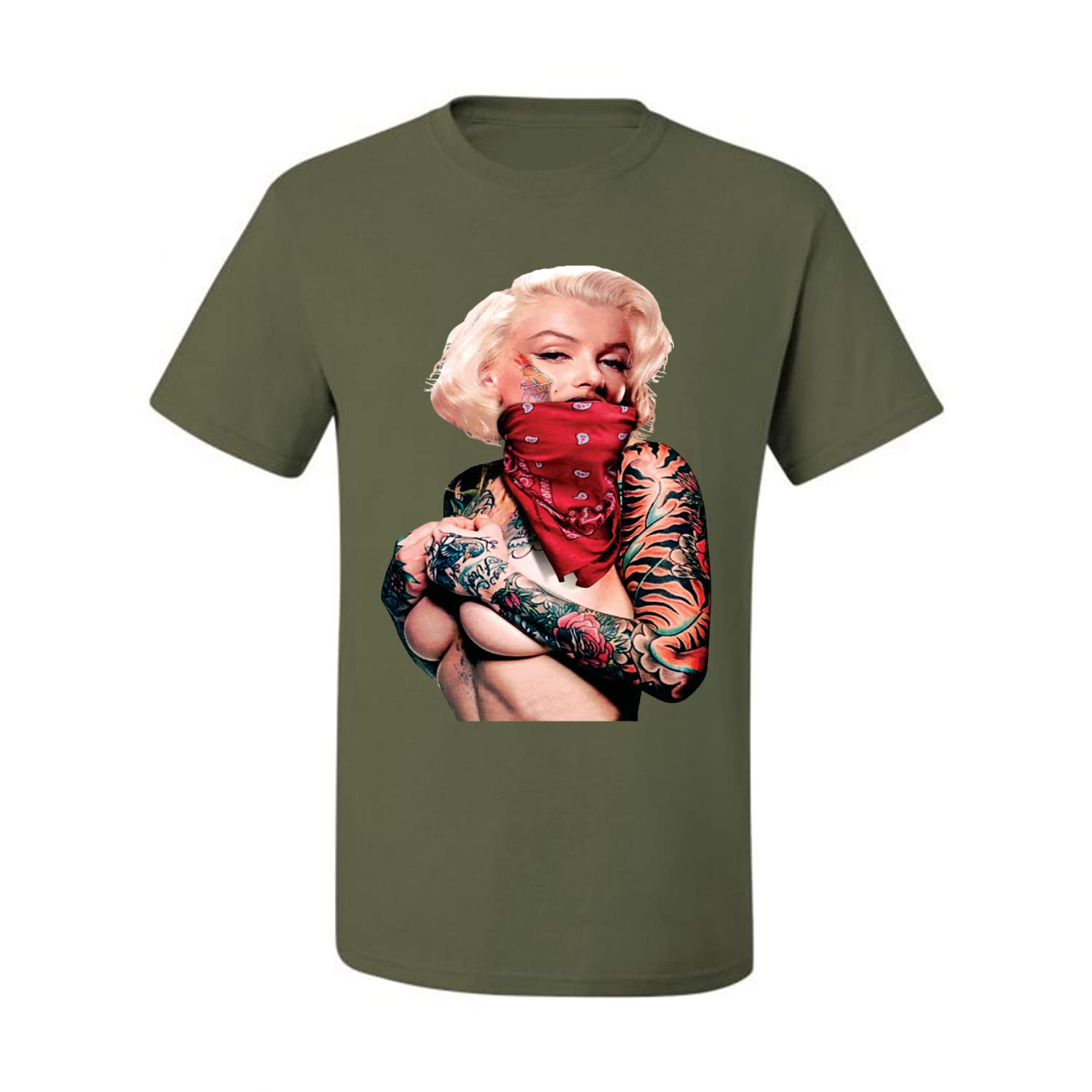 Vintage Marilyn Monroe Tattoo Face Red Bandana Graphic T-Shirt for Men - Retro Pop Culture Tee for Casual Wear & Street Fashion