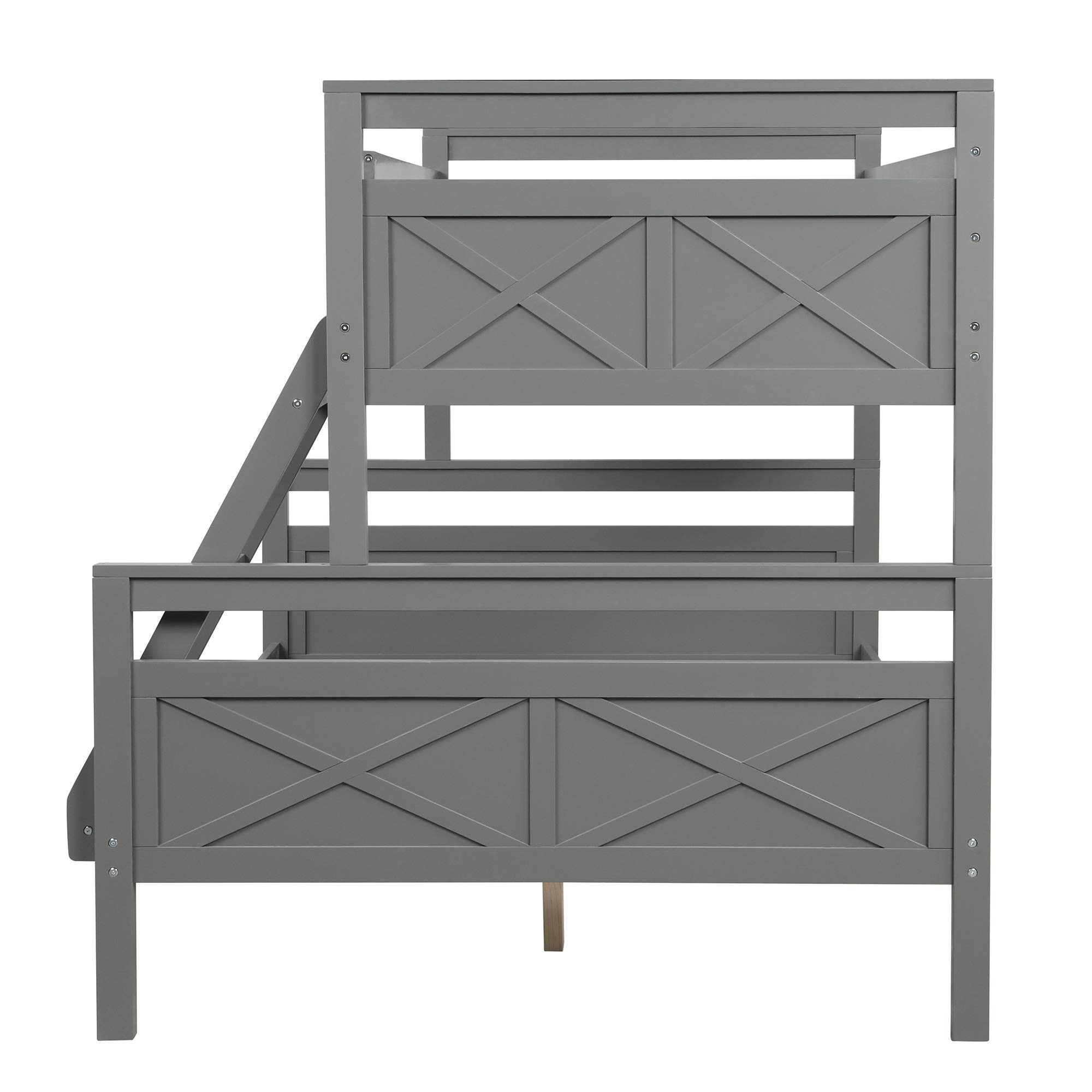 Convertible Twin Over Full Bunk Bed with Ladder - Gray for Kids & Guest Rooms