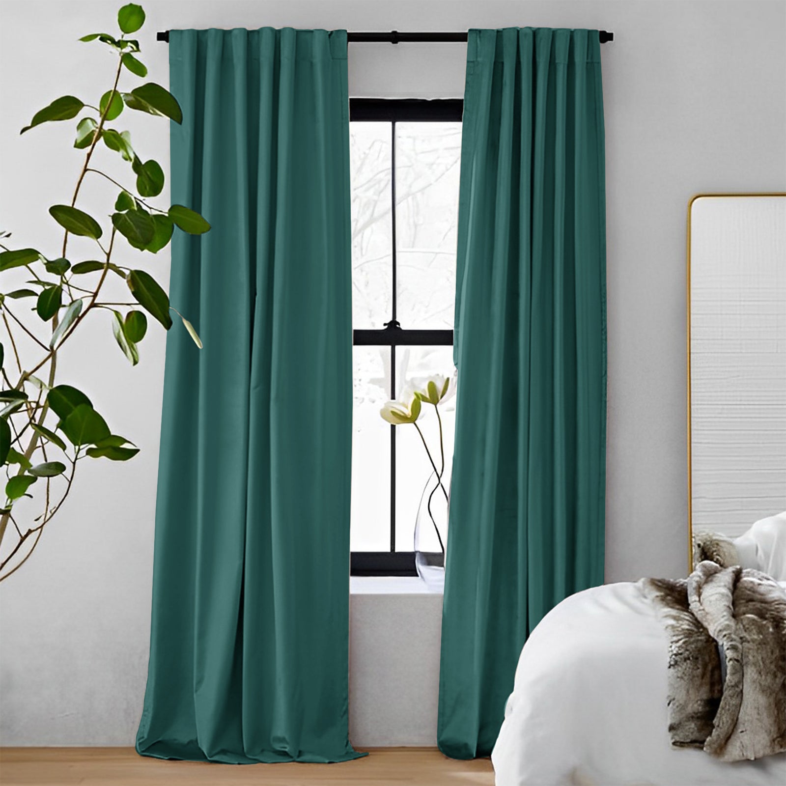Luxury Everglade Teal Velvet Blackout Curtains - Heavyweight Thermal Insulated Drapes with Soft Top Back Tab for Living Room & Bedroom | Noise Reducing & Light Blocking Window Treatments