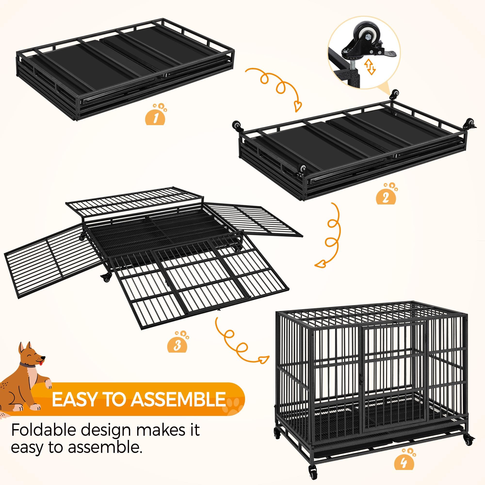 Yaheetech 42 Inch Heavy Duty Dog Crate - Large Indestructible Pet Kennel with 2 Doors, Lockable Wheels & Removable Tray - Indoor Outdoor Use for Dogs, Puppies, Cats - Perfect for Home, Travel, Vet Visits (42