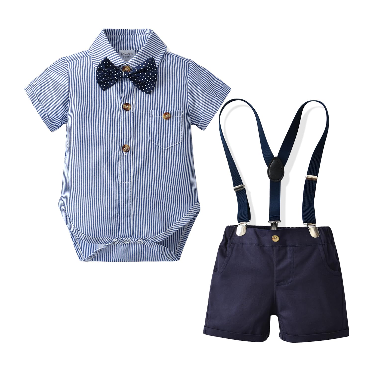 Baby Boys Gentleman Shorts Sets - Stylish Infant Outfits with Shirt, Shorts, Bow Tie & Suspenders for 9-12 Months | Perfect for Special Occasions, Photo Shoots & Family Gatherings