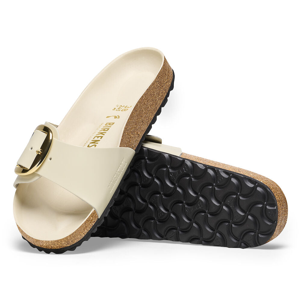Birkenstock Madrid Big Buckle Sandals - High Shine Leather in Ecru | Comfortable Orthopedic Footbed | Perfect for Summer Outings & Beach Vacations