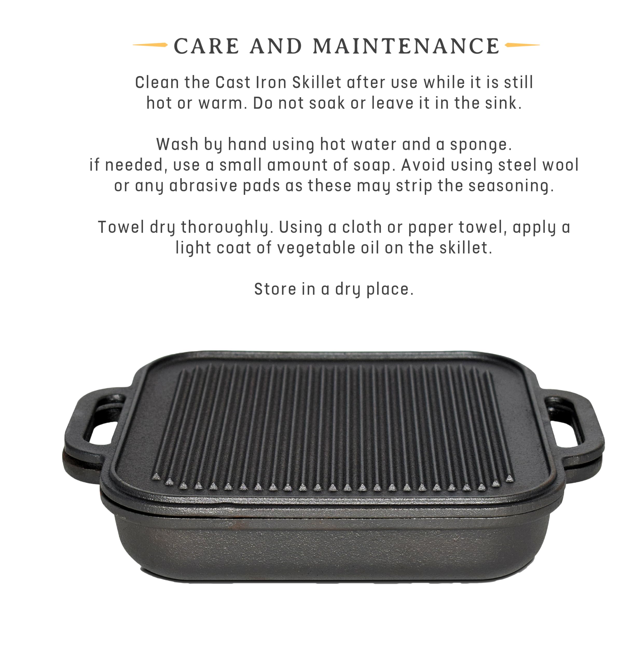 Premium Double-Sided Cast Iron Griddle - 12