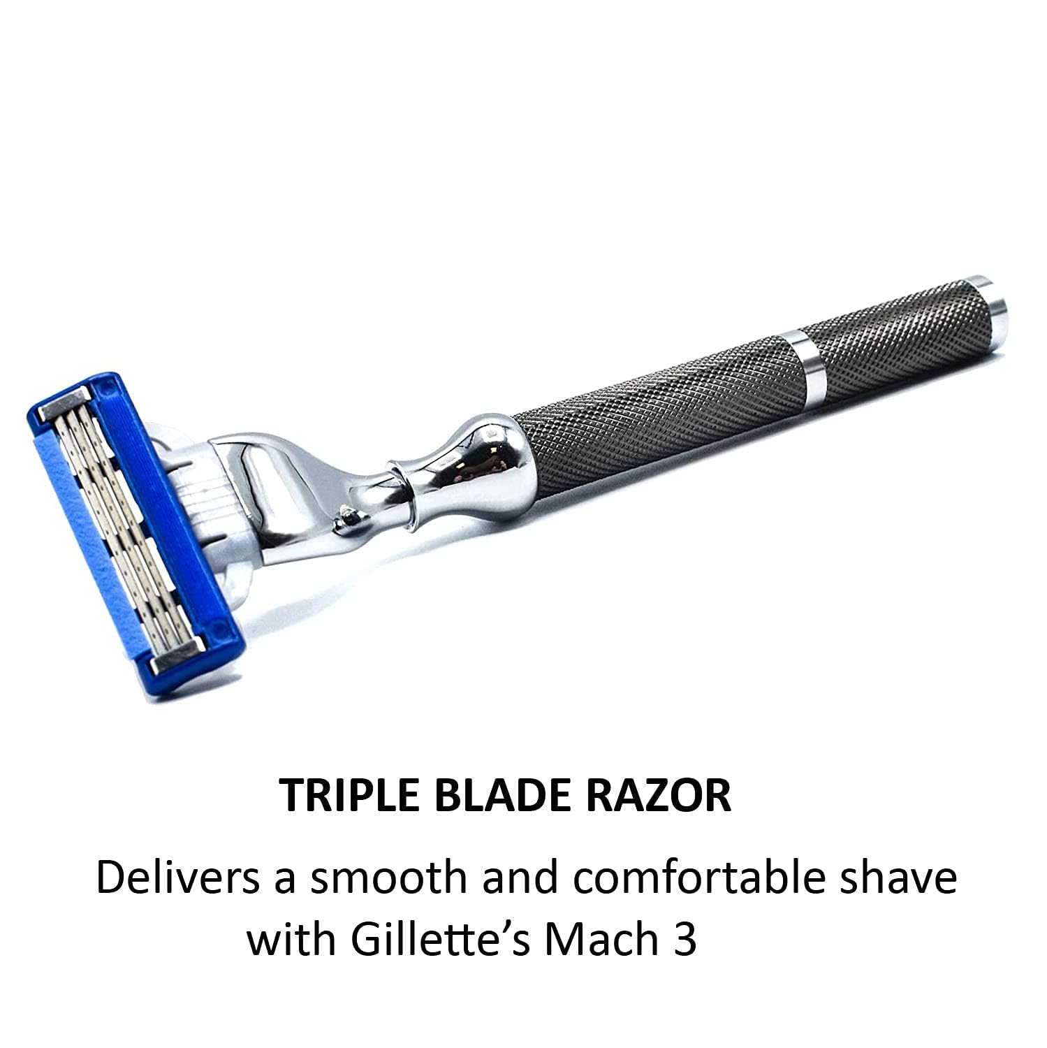 Parker 42M Heavyweight All-Metal Triple Blade Razor for Men - Premium Brass Frame & Textured Graphite Gray Handle - Includes Gillette Mach 3 Razor Blade - Perfect for Wet Shaving, Travel & Gift Giving