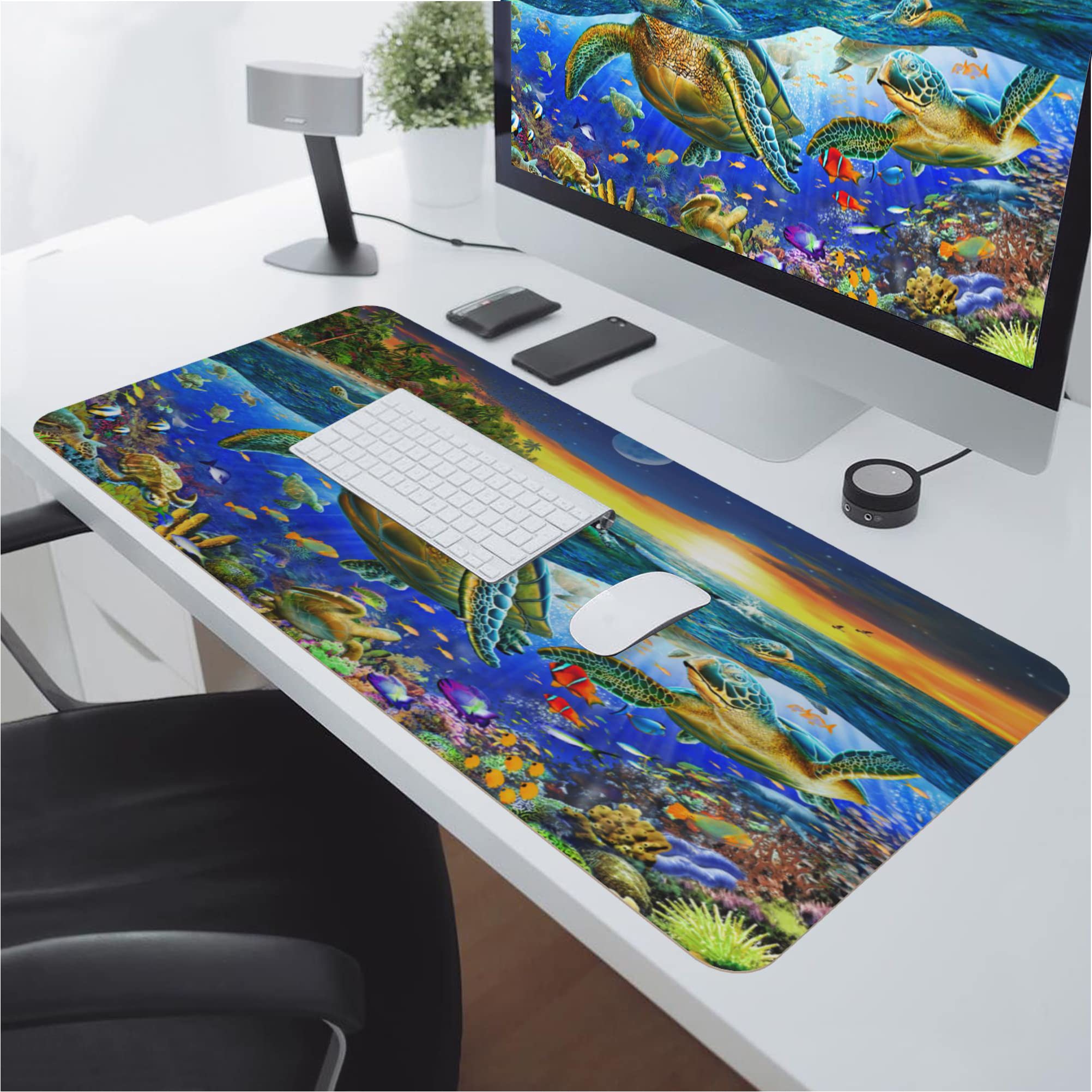 Premium Large Gaming Mouse Pad with Non-Slip Rubber Base - 31.5x15.7 Inch Extended Desk Mat for PC, Laptop & Office Work | Sea Turtle Design, Stitched Edges | Perfect for Gaming, Typing & Home Office Setup