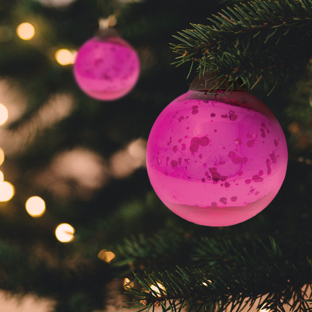 2.5 Inch Fuchsia Ava Mercury Glass Ball Ornament - Elegant Christmas Holiday Decor for Tree, Home, Party & Gift Giving