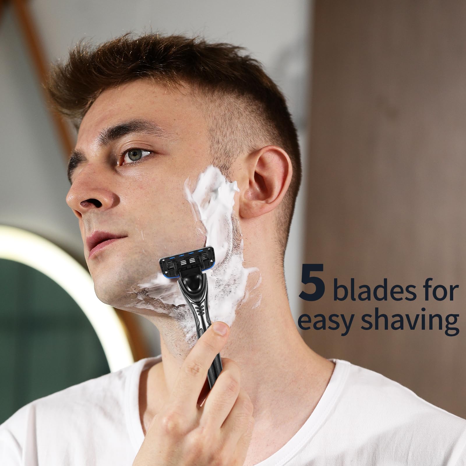 5-Blade Men's Razor with Dual Lubrication for Smooth Shaving - Includes 1 Handle & 5 Blade Refills - Perfect for Travel, Gym & Daily Grooming Routine