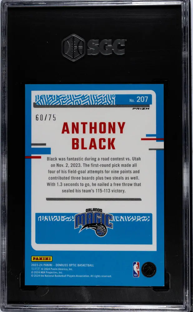 2023 Donruss Optic Anthony Black Rated Rookie Red Fast Break Prizm Basketball Card SGC 9/75 - Collectible Sports Memorabilia for NBA Fans & Card Collectors