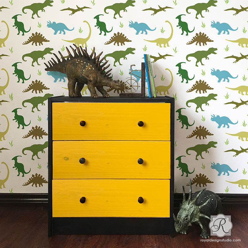 Dinosaurs Wall Stencil for Kids Room Decor - Reusable Dinosaur Painting Template for Nursery, Bedroom & Playroom DIY Art Projects