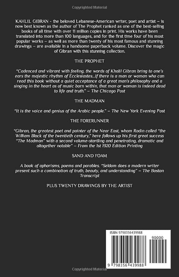 The Collected Works & Drawings of Kahlil Gibran: The Prophet, The Madman, The Forerunner, Sand and Foam - Complete Literary Masterpieces with 20 Art Illustrations | Perfect for Book Lovers, Poetry Enthusiasts & Art Collectors | Great Gift for Birthdays, Holidays & Home Library Decor