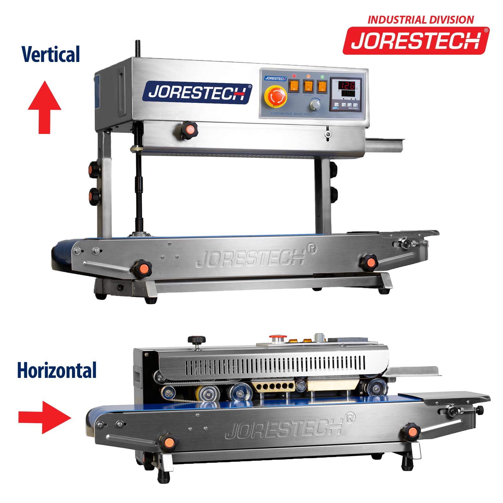 JORESTECH CBS-730I Digital Temperature Control Continuous Band Sealer - Stainless Steel Vertical/Horizontal Food Packaging Machine for Snacks, Coffee, Spices | Commercial & Home Use