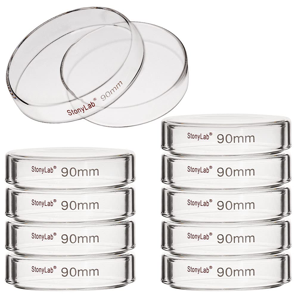Stonylab 10-Pack Glass Petri Dishes, 90x20mm Autoclavable Borosilicate Glass Culture Dishes with Clear Lids - Ideal for Laboratory Cell Culture, Microbiology Studies & Science Experiments