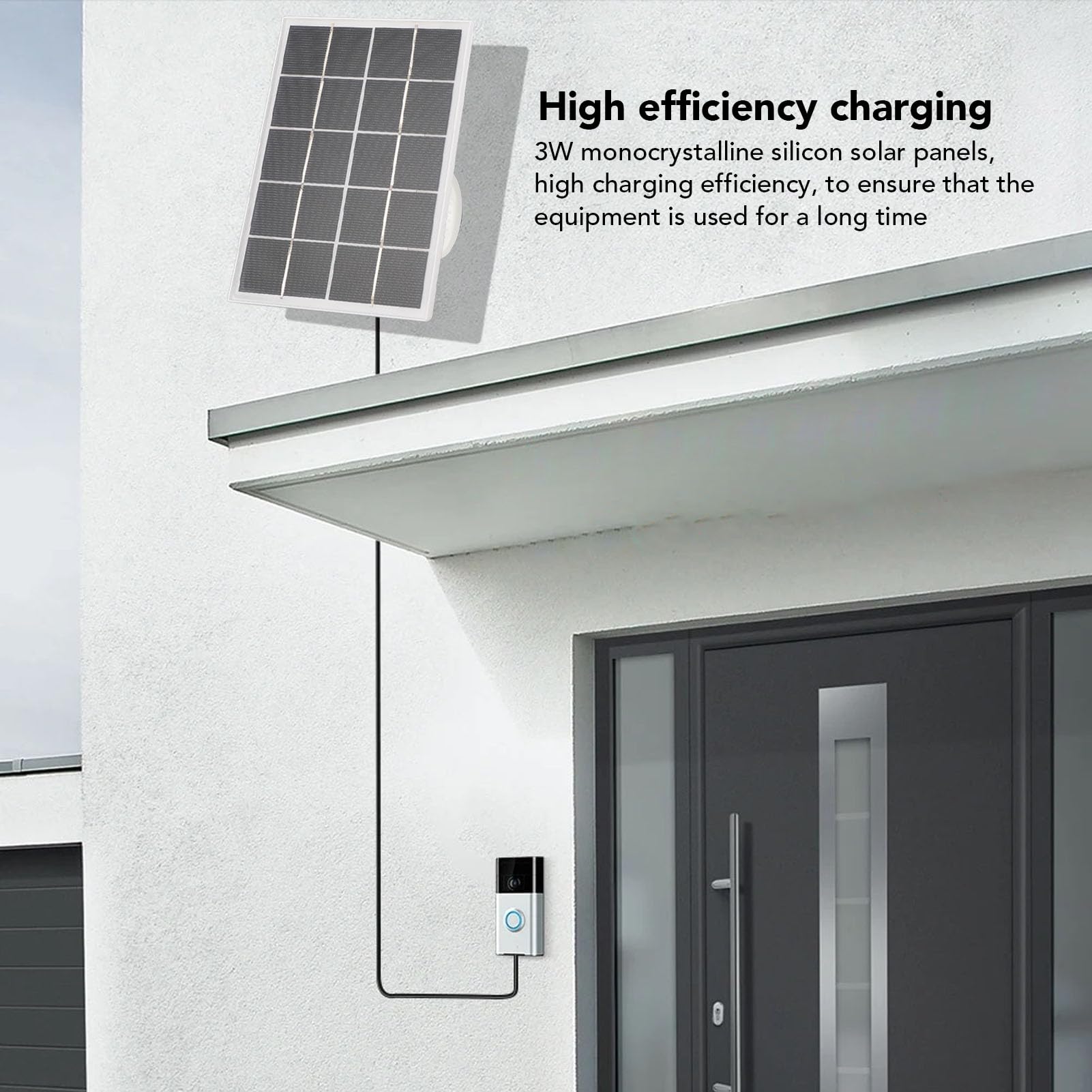 ASHATA 3W Solar Panel for Security Camera - 5V Waterproof Outdoor Solar Charger for Video Doorbell 4/3/2 Plus - Monocrystalline Wall Mounted Solar Power Panel (White) - Perfect for Home Security & Wireless Charging Solutions