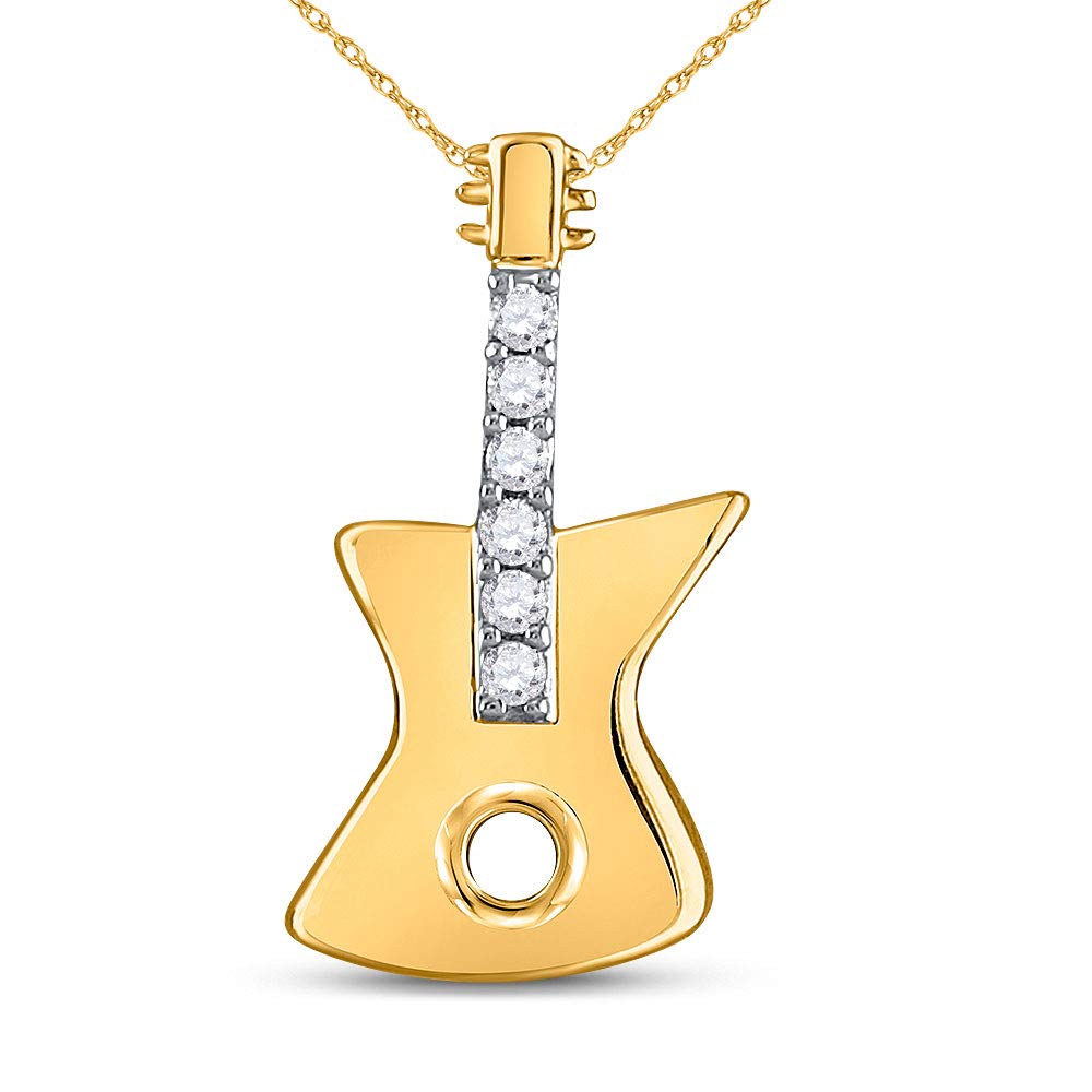 10K Yellow Gold Women's Round Diamond Guitar Pendant Necklace - 1/20 CTTW, Elegant Music Jewelry Gift for Musicians & Music Lovers - Perfect for Concerts, Gifts & Special Occasions